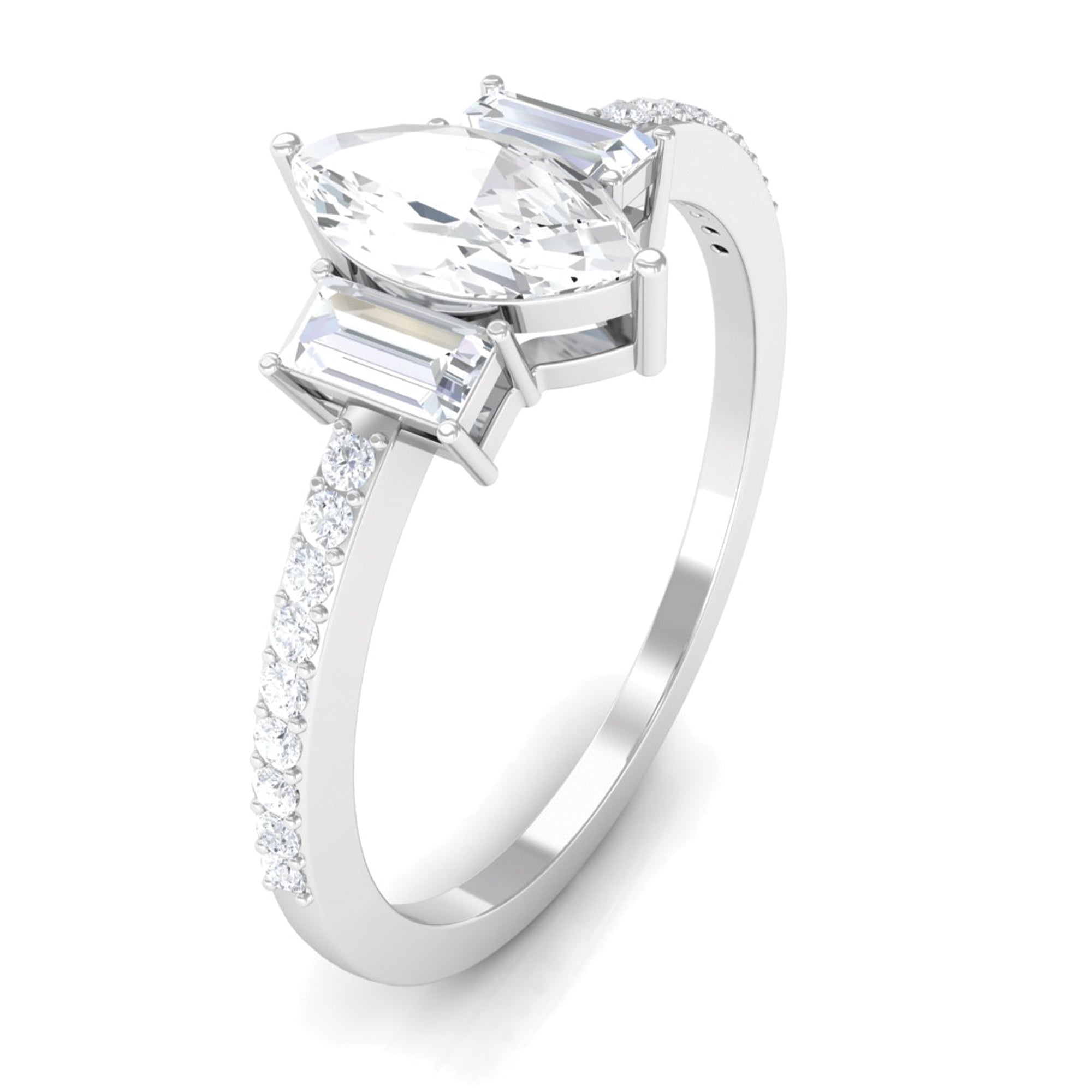1.25 CT Zircon Three Stone Engagement Ring with Side Stones AAAA - Rosec Jewels