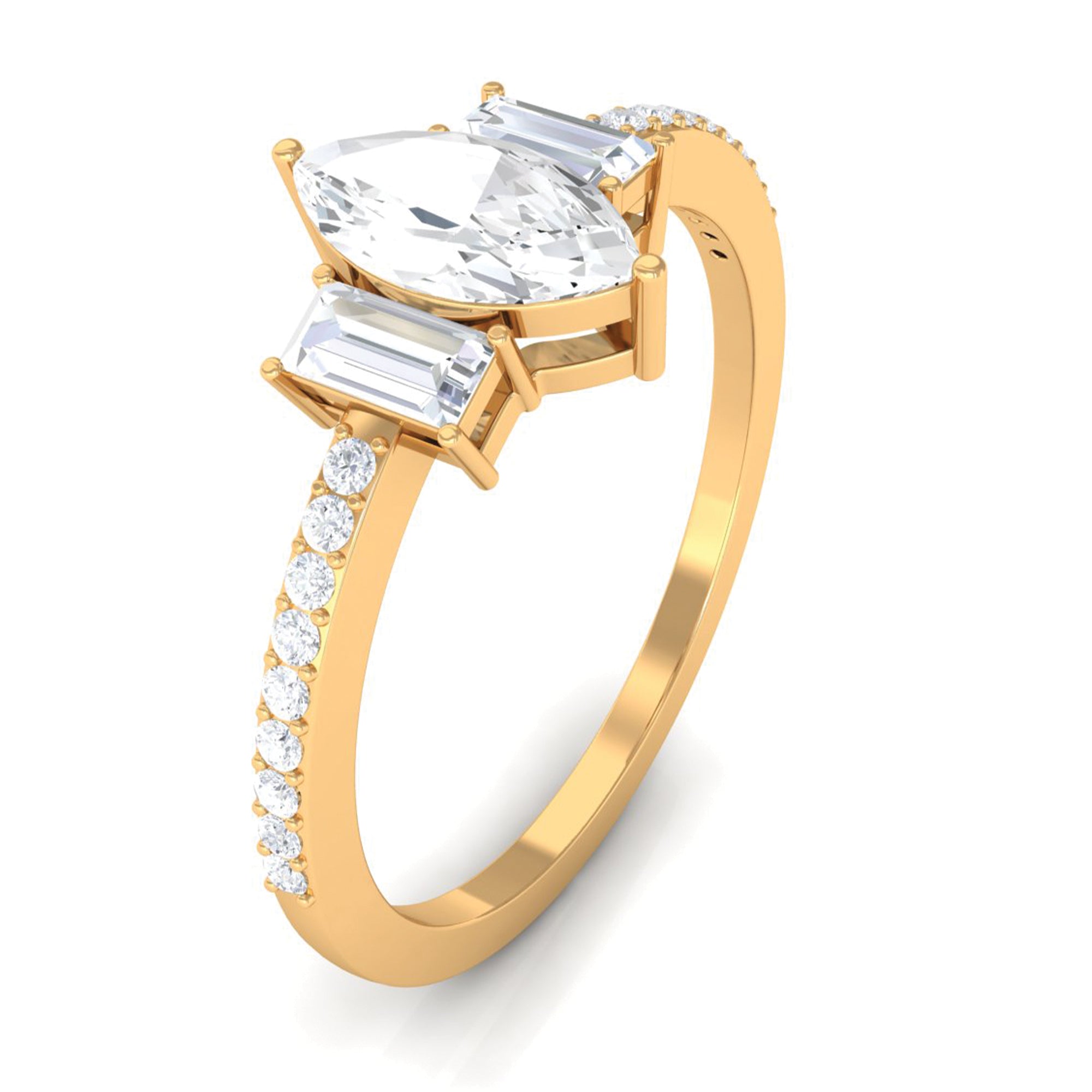 1.25 CT Zircon Three Stone Engagement Ring with Side Stones AAAA - Rosec Jewels