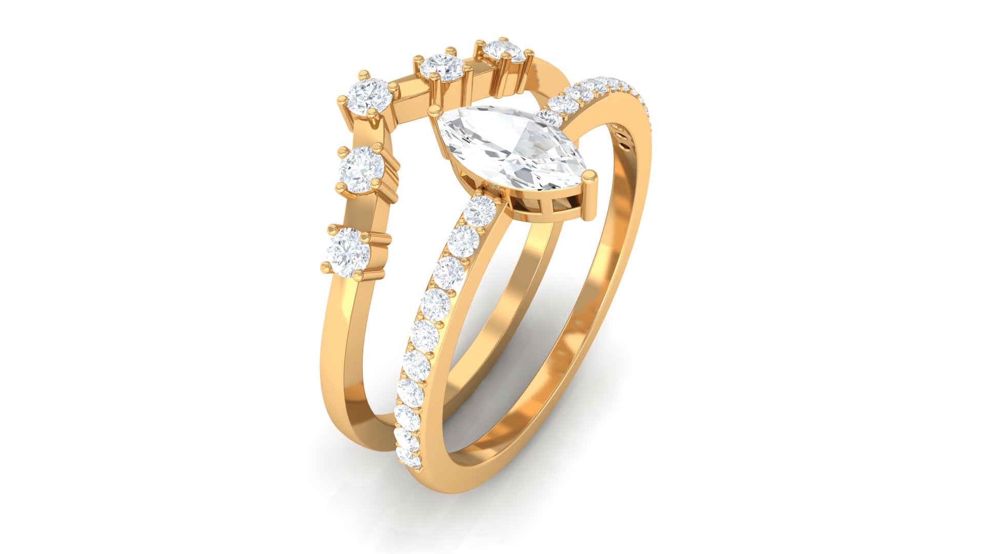 1.25 CT Marquise and Round Cut Zircon Solitaire Bridal Ring Set AAAA - Rosec Jewels