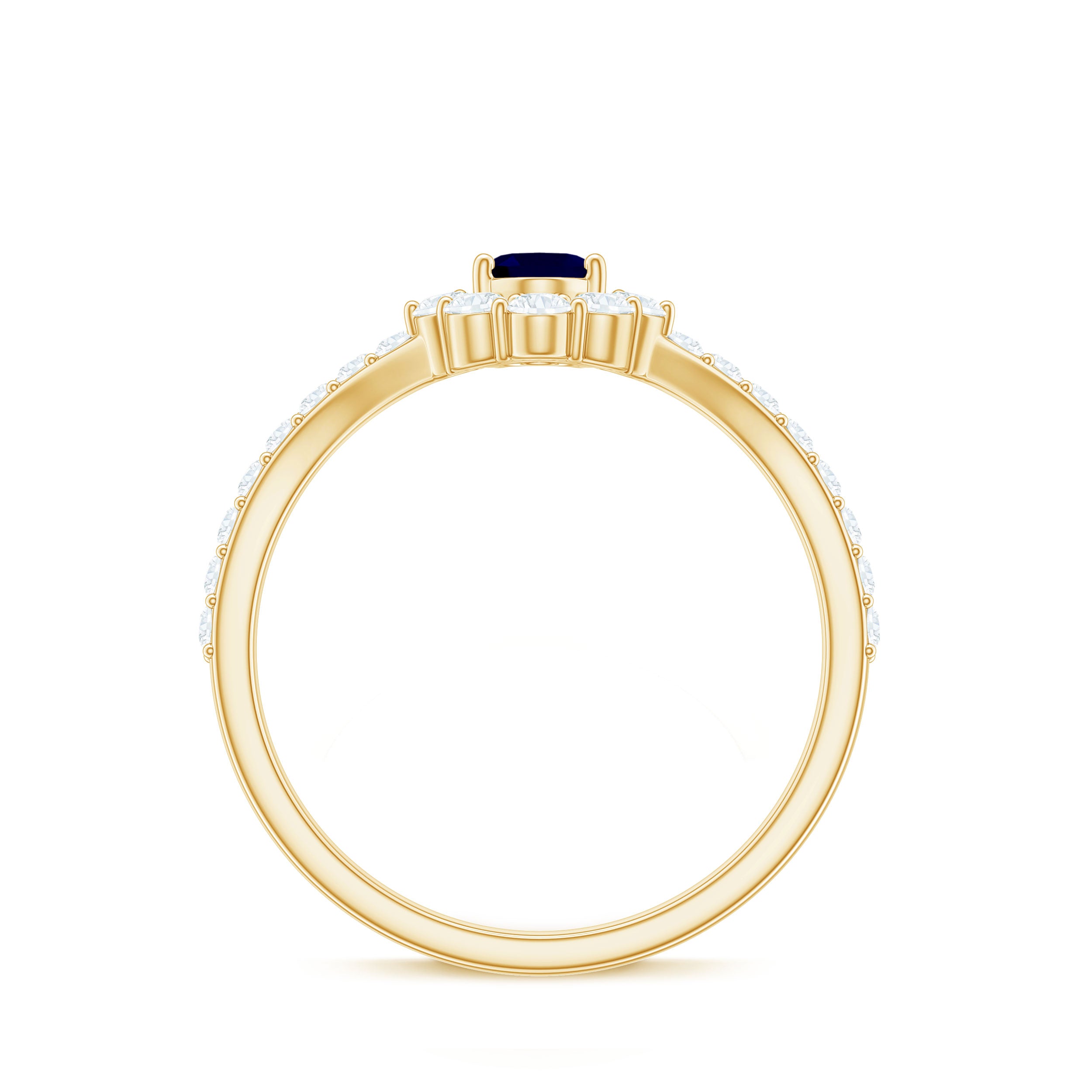 Rosec Jewels-1.25 CT Oval Cut Blue Sapphire and Diamond Chevron Ring