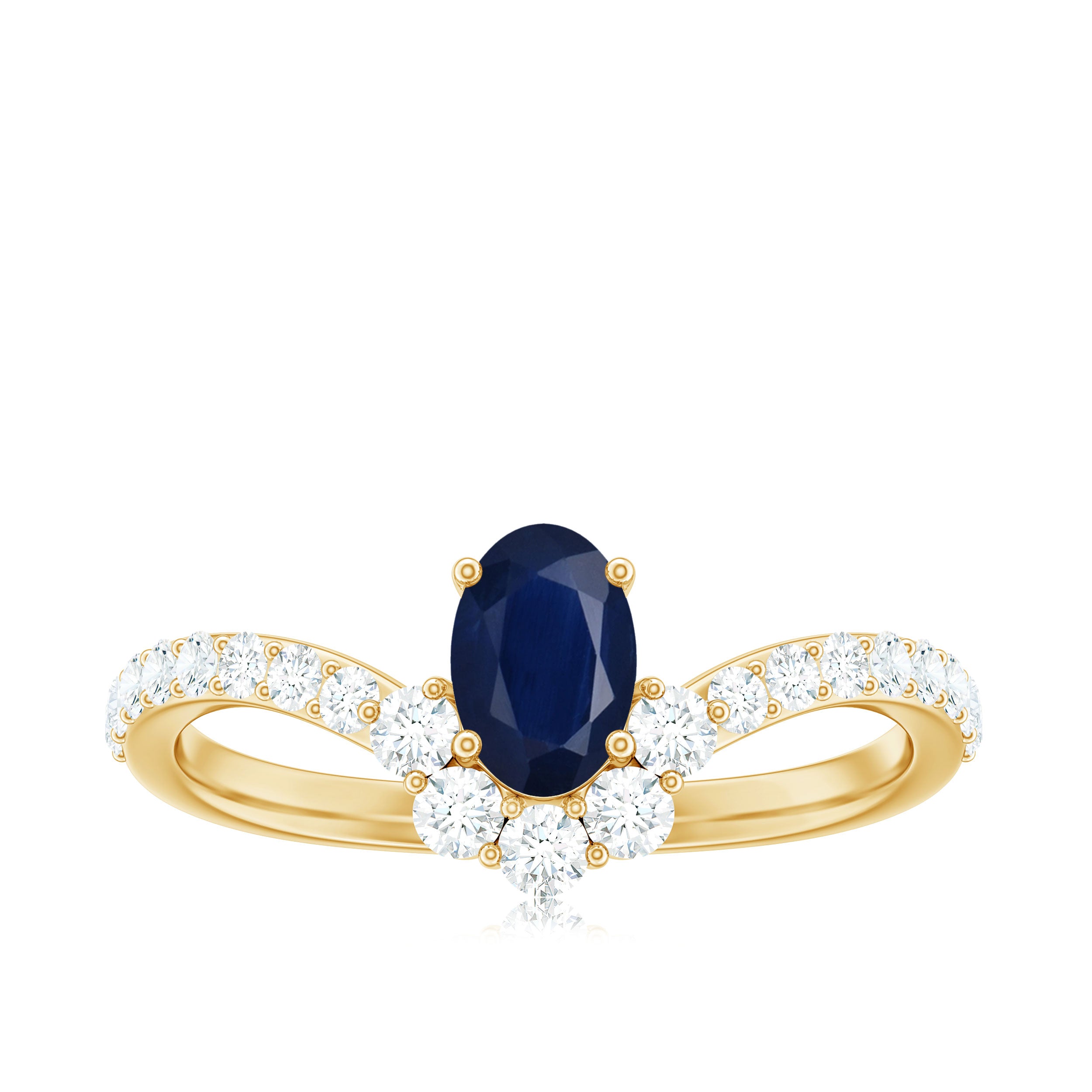 Rosec Jewels-1.25 CT Oval Cut Blue Sapphire and Diamond Chevron Ring