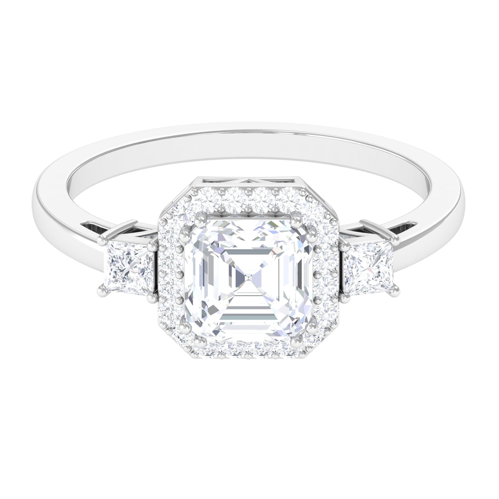 Asscher Cut Zircon Statement Engagement Ring AAAA - Rosec Jewels