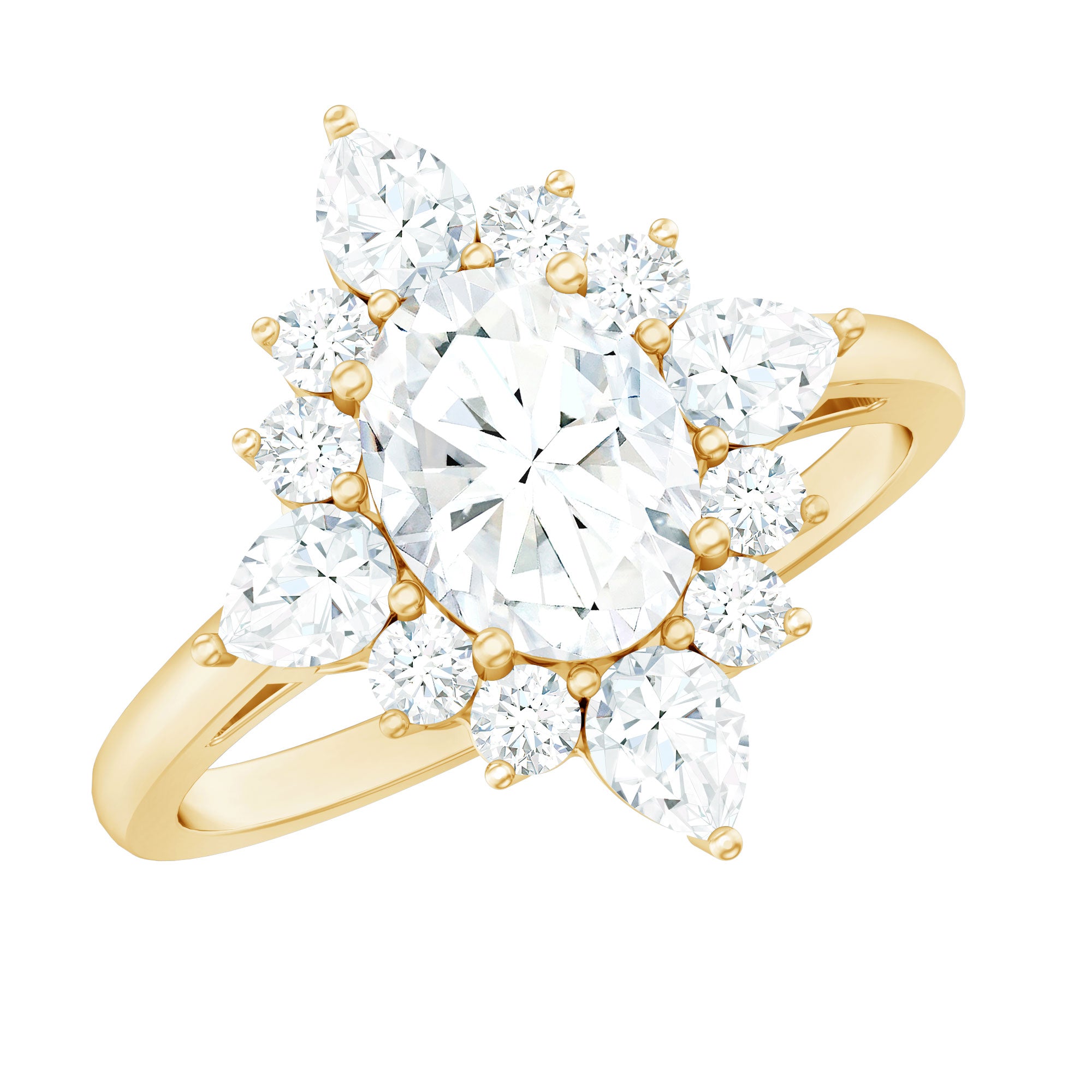 1 Carat Oval Zirconia Statement Engagement Ring with Halo AAAA - Rosec Jewels