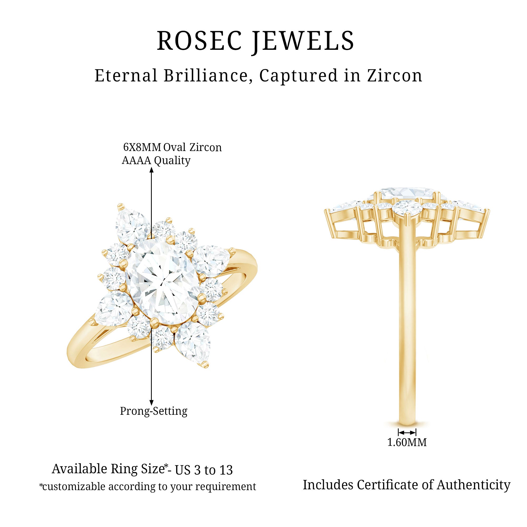 1 Carat Oval Zirconia Statement Engagement Ring with Halo AAAA - Rosec Jewels