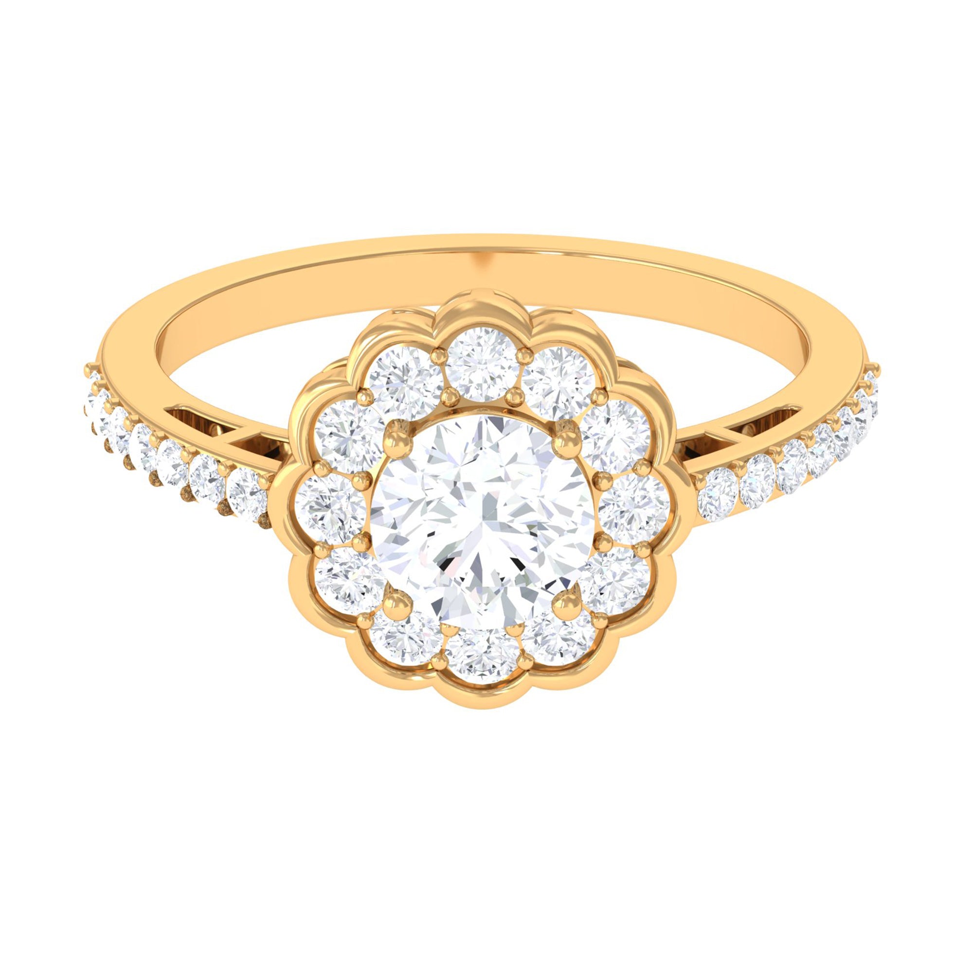 Cubic Zirconia Flower Engagement Ring with Side Stones AAAA - Rosec Jewels