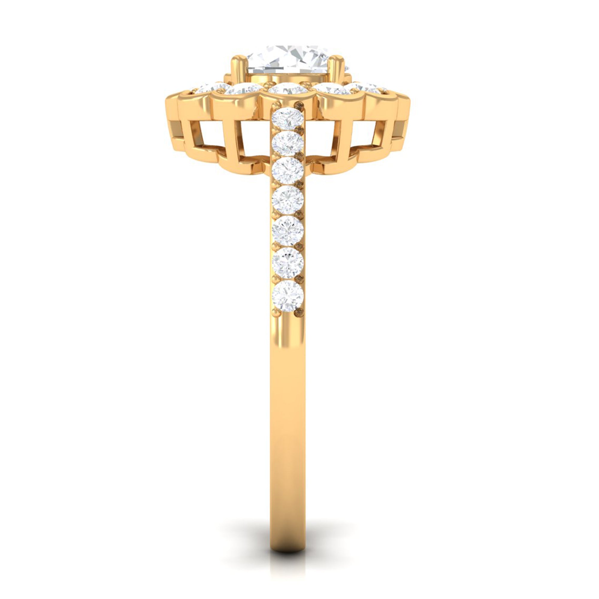 Cubic Zirconia Flower Engagement Ring with Side Stones AAAA - Rosec Jewels