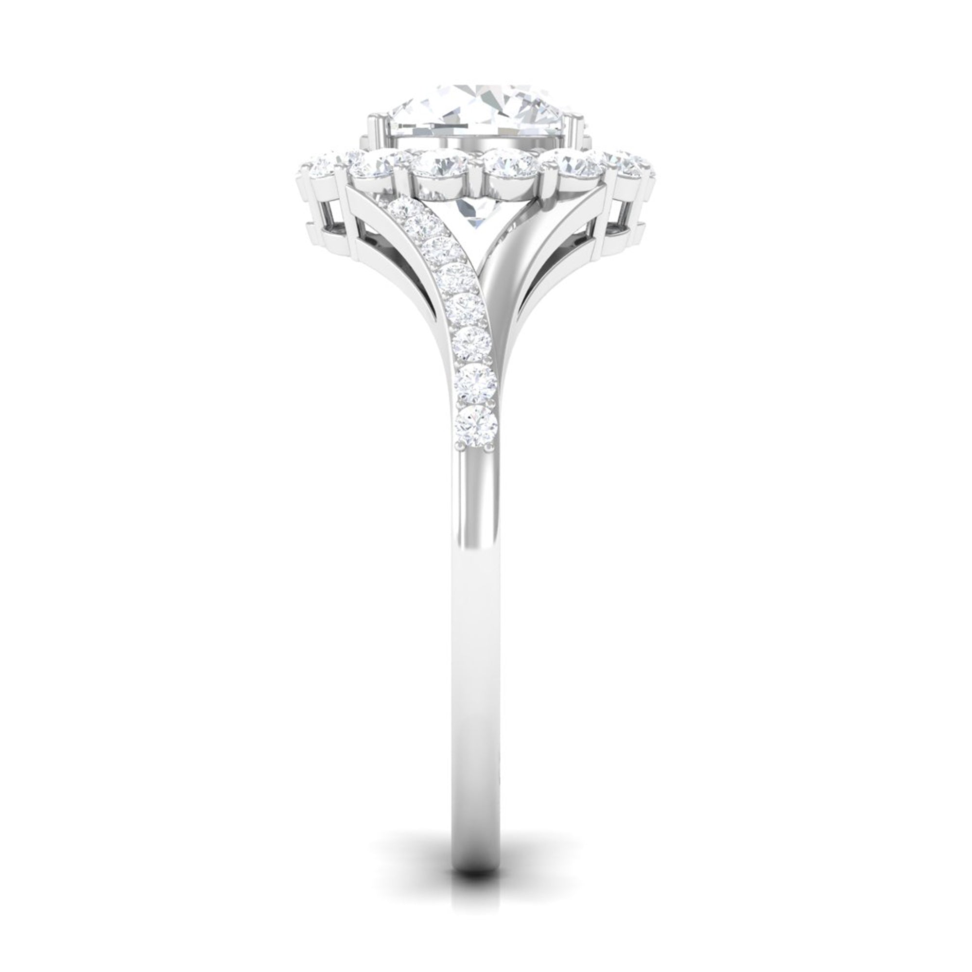 Rosec Jewels-Round Zircon Halo Engagement Ring with Split Shank