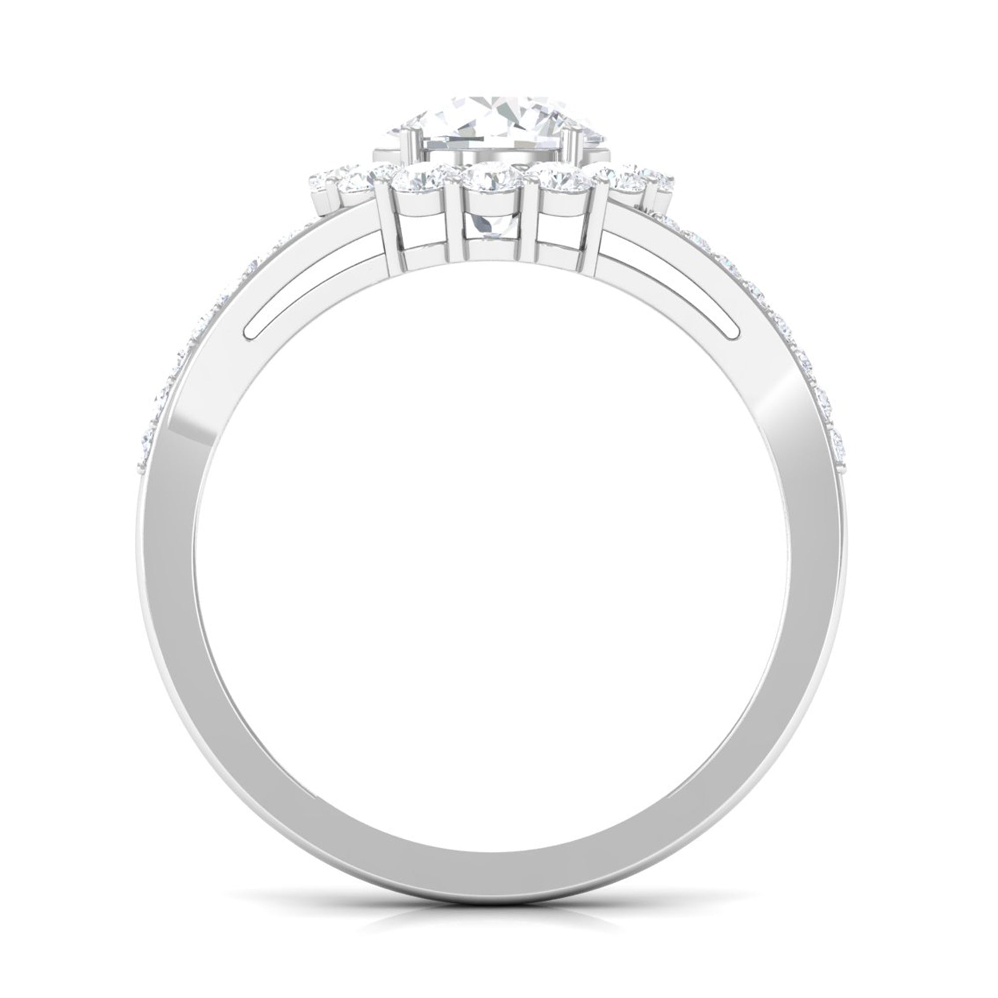 Rosec Jewels-Round Zircon Halo Engagement Ring with Split Shank