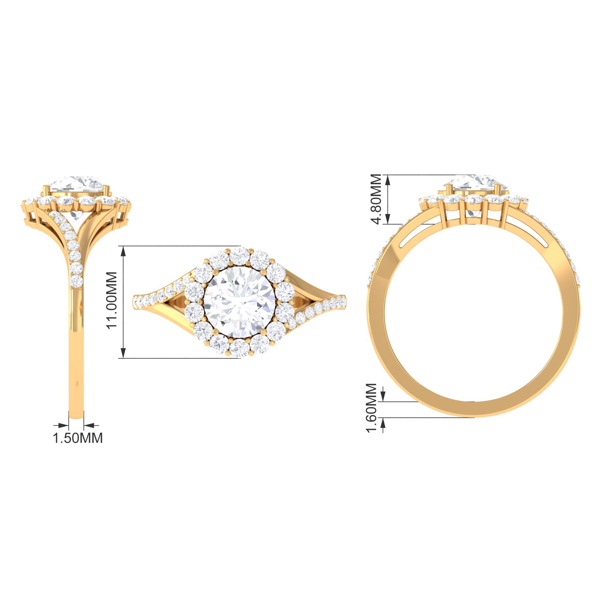 Rosec Jewels-Round Zircon Halo Engagement Ring with Split Shank