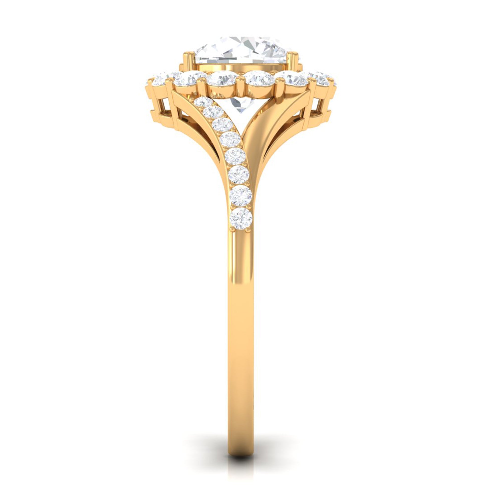 Rosec Jewels-Round Zircon Halo Engagement Ring with Split Shank