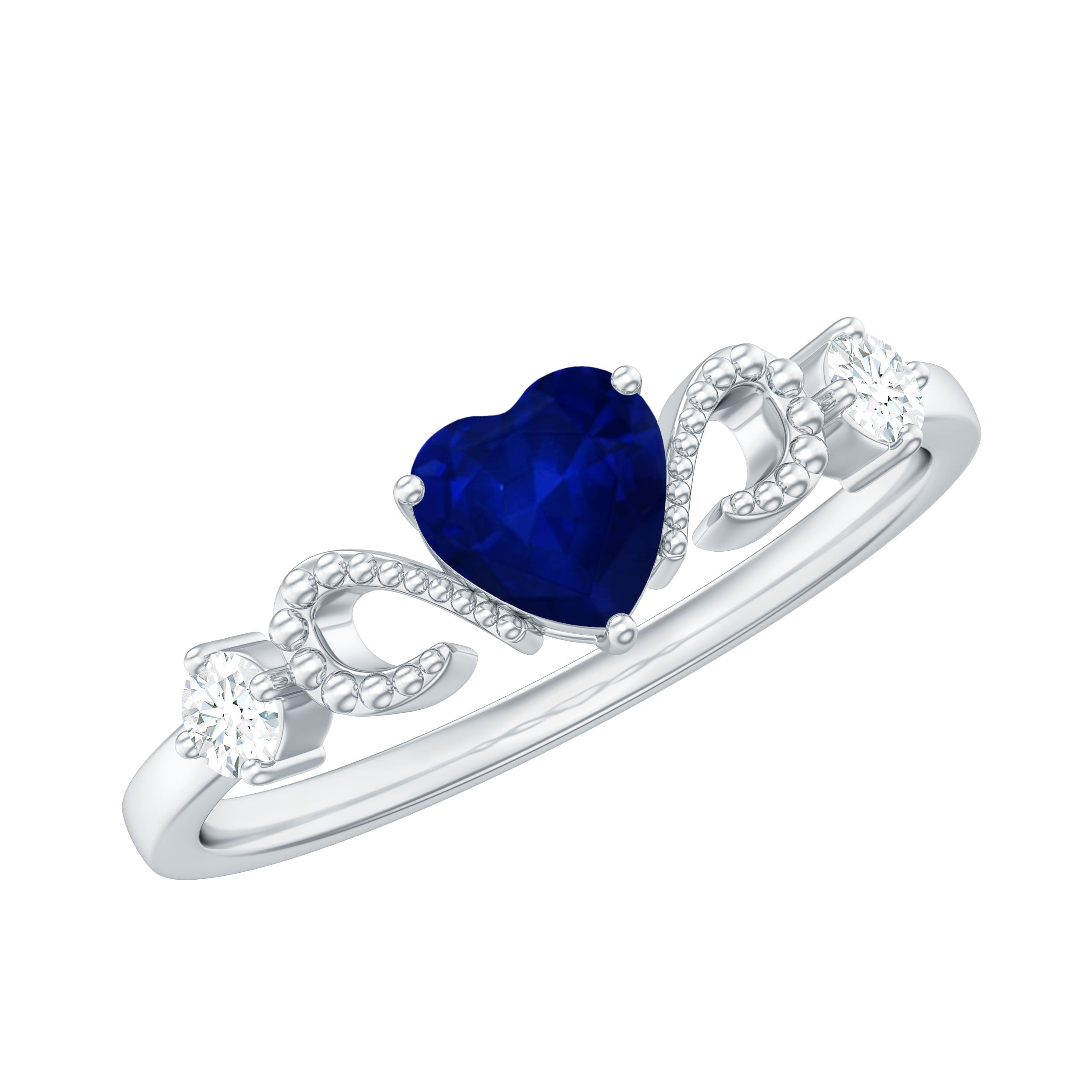 Natural 0.6 Carat Blue Sapphire Heart Promise Ring with Diamond AAA - Rosec Jewels