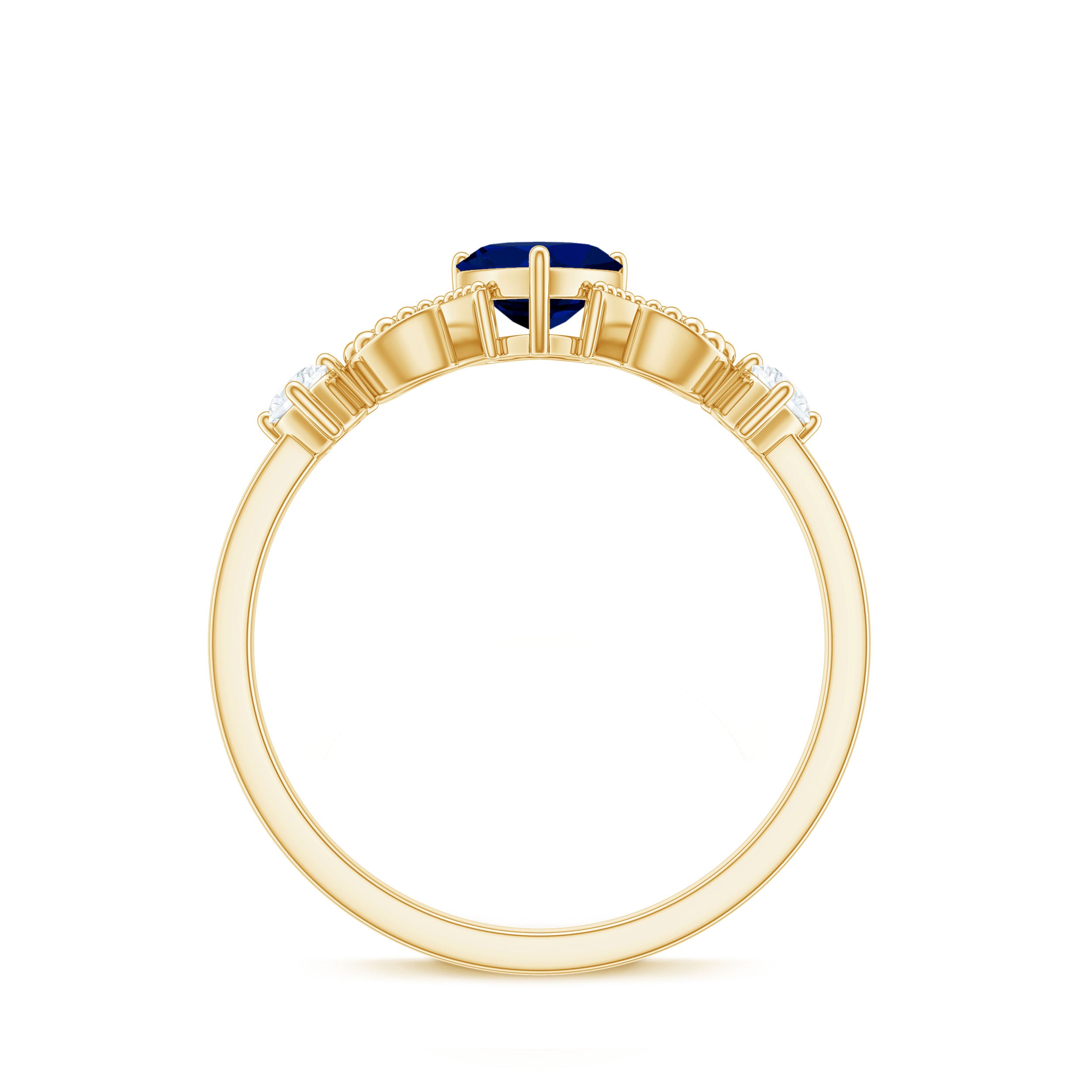 Natural 0.6 Carat Blue Sapphire Heart Promise Ring with Diamond AAA - Rosec Jewels