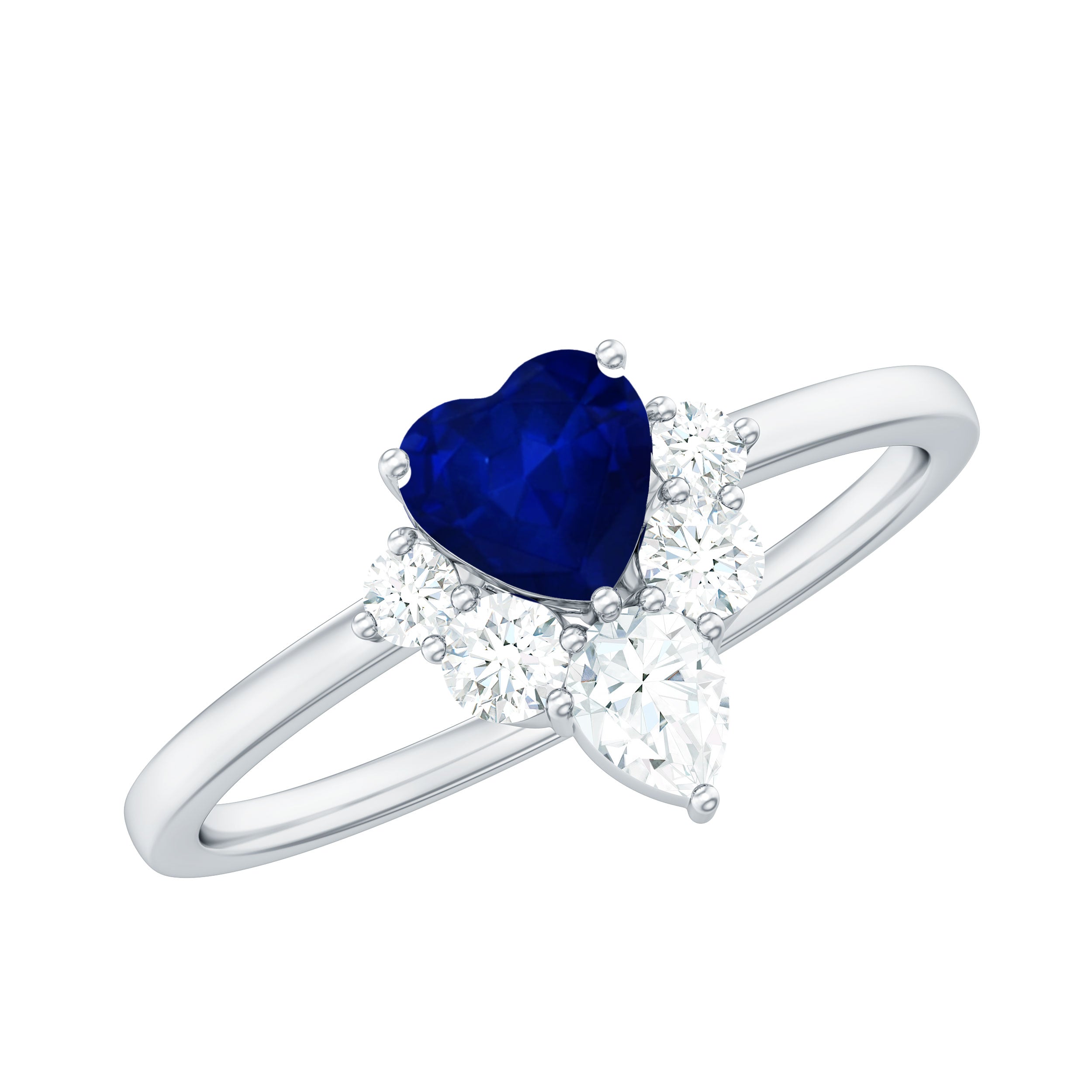Real 0.6 Carat Heart Shape Blue Sapphire Promise Ring with Diamond AAA - Rosec Jewels