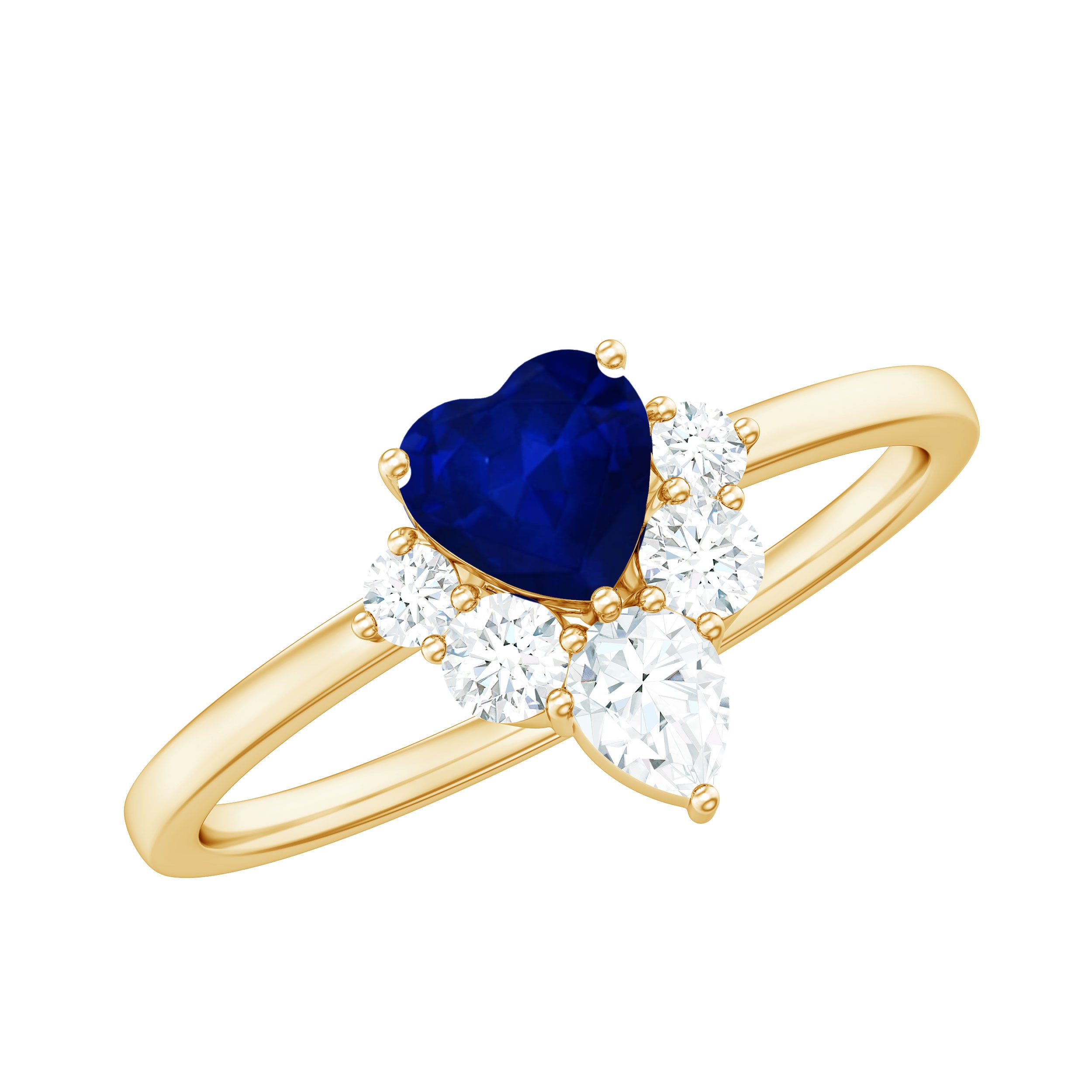 Real 0.6 Carat Heart Shape Blue Sapphire Promise Ring with Diamond AAA - Rosec Jewels