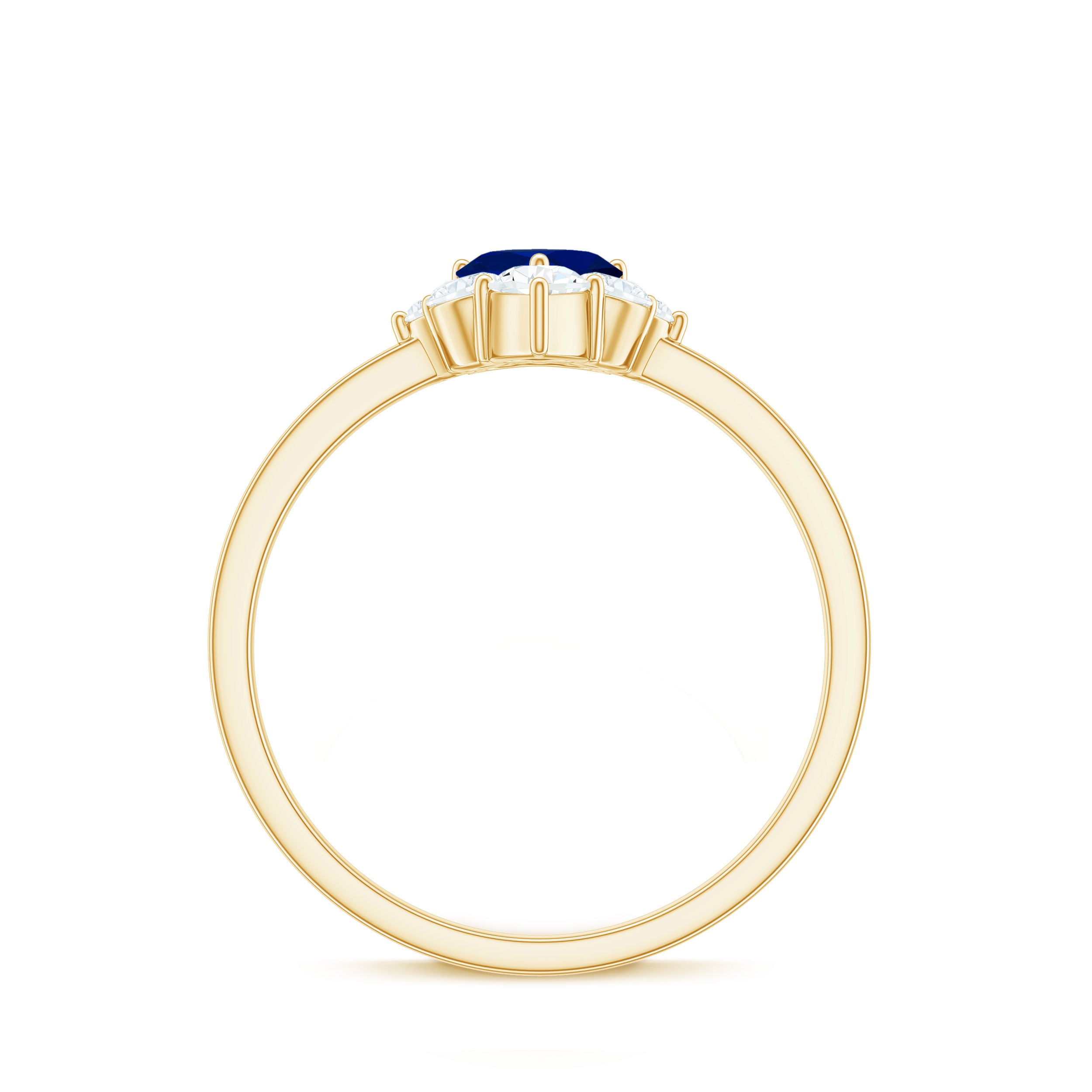 Real 0.6 Carat Heart Shape Blue Sapphire Promise Ring with Diamond AAA - Rosec Jewels