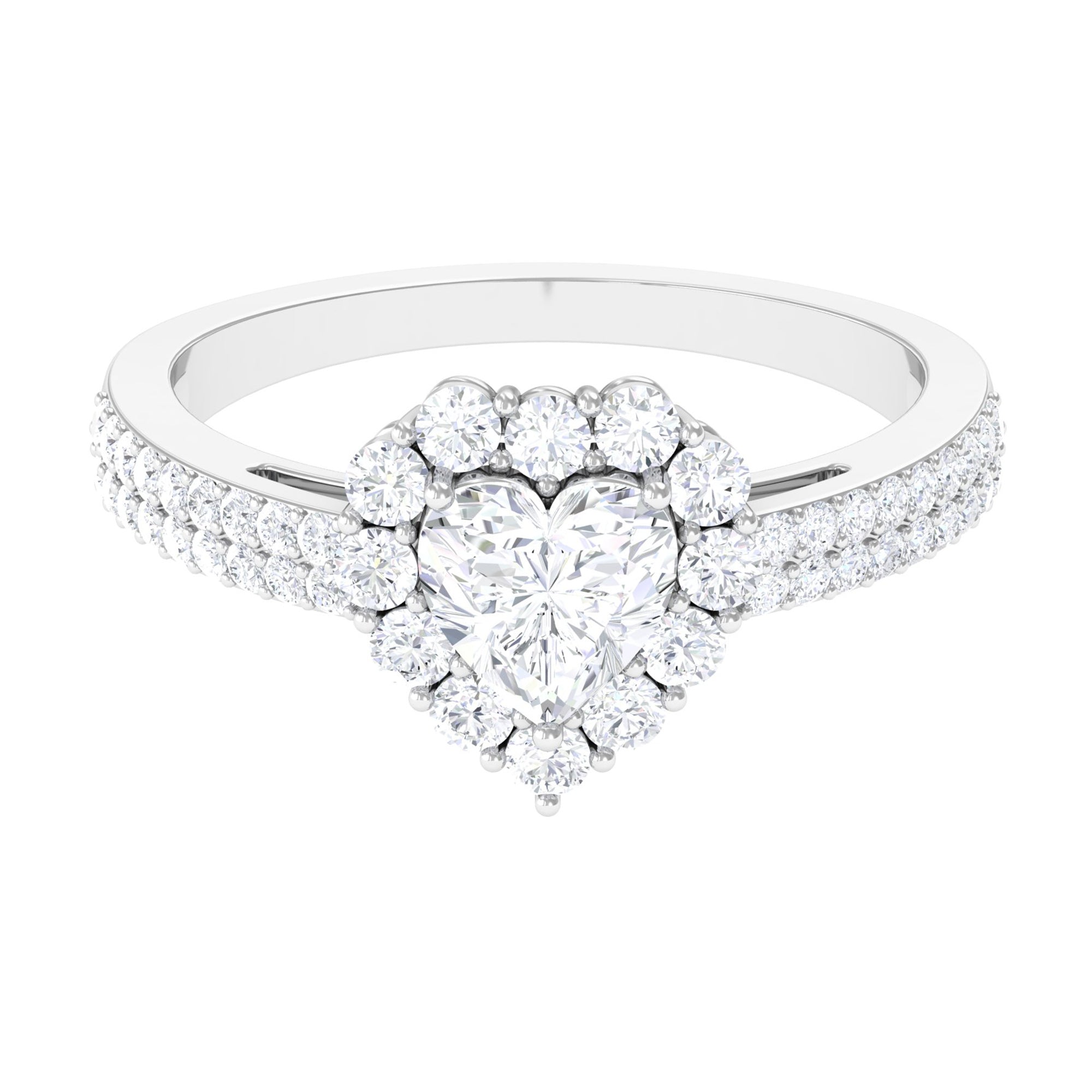 2 CT Zircon Heart Engagement Ring with Halo and Side Stones AAAA - Rosec Jewels