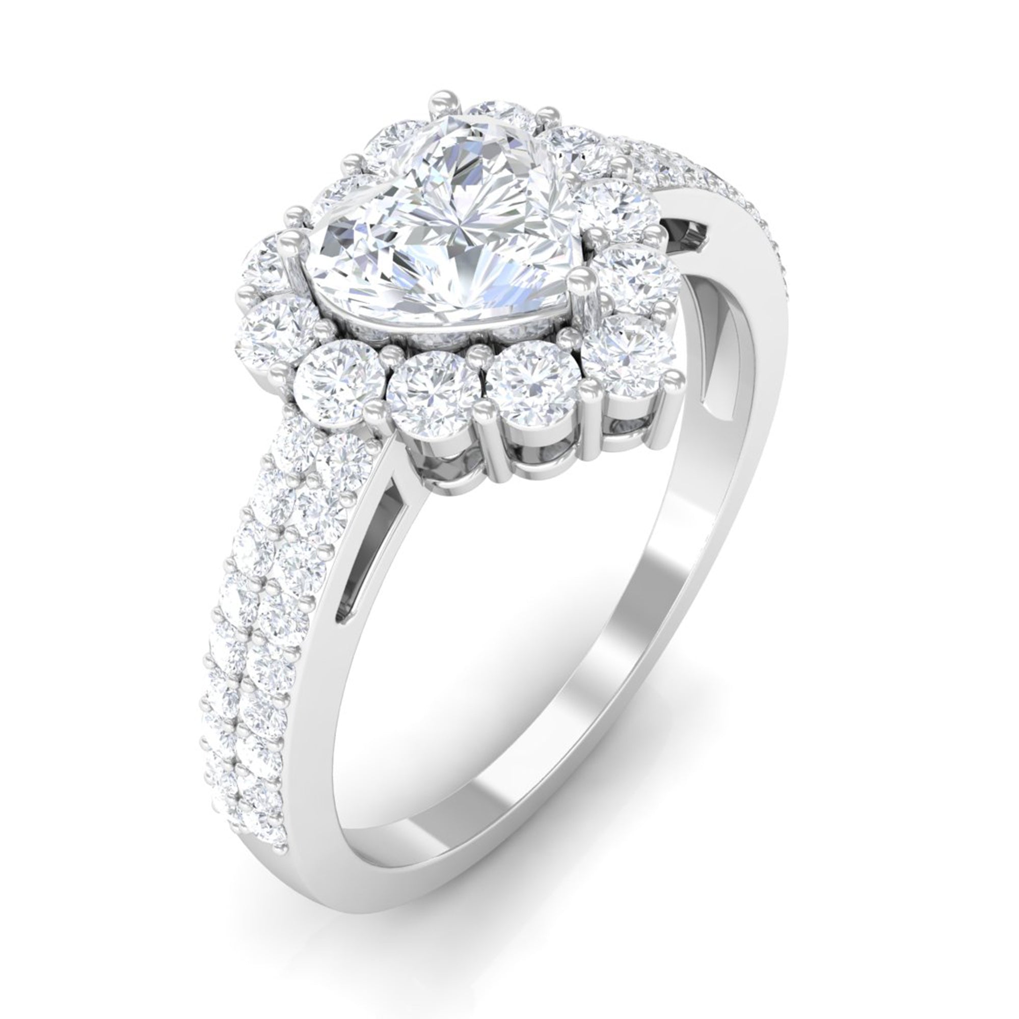2 CT Zircon Heart Engagement Ring with Halo and Side Stones AAAA - Rosec Jewels