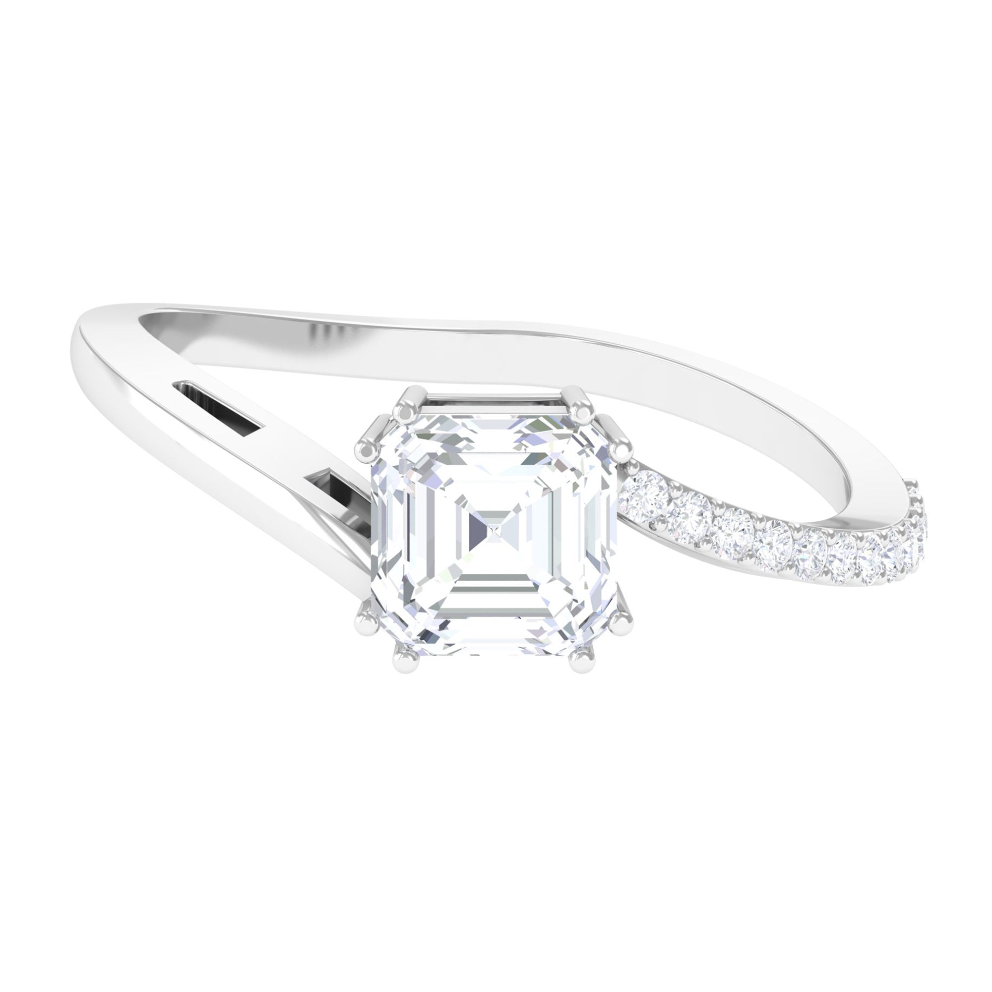 1.75 CT Asscher Cut Solitaire Zircon Bypass Engagement Ring AAAA - Rosec Jewels