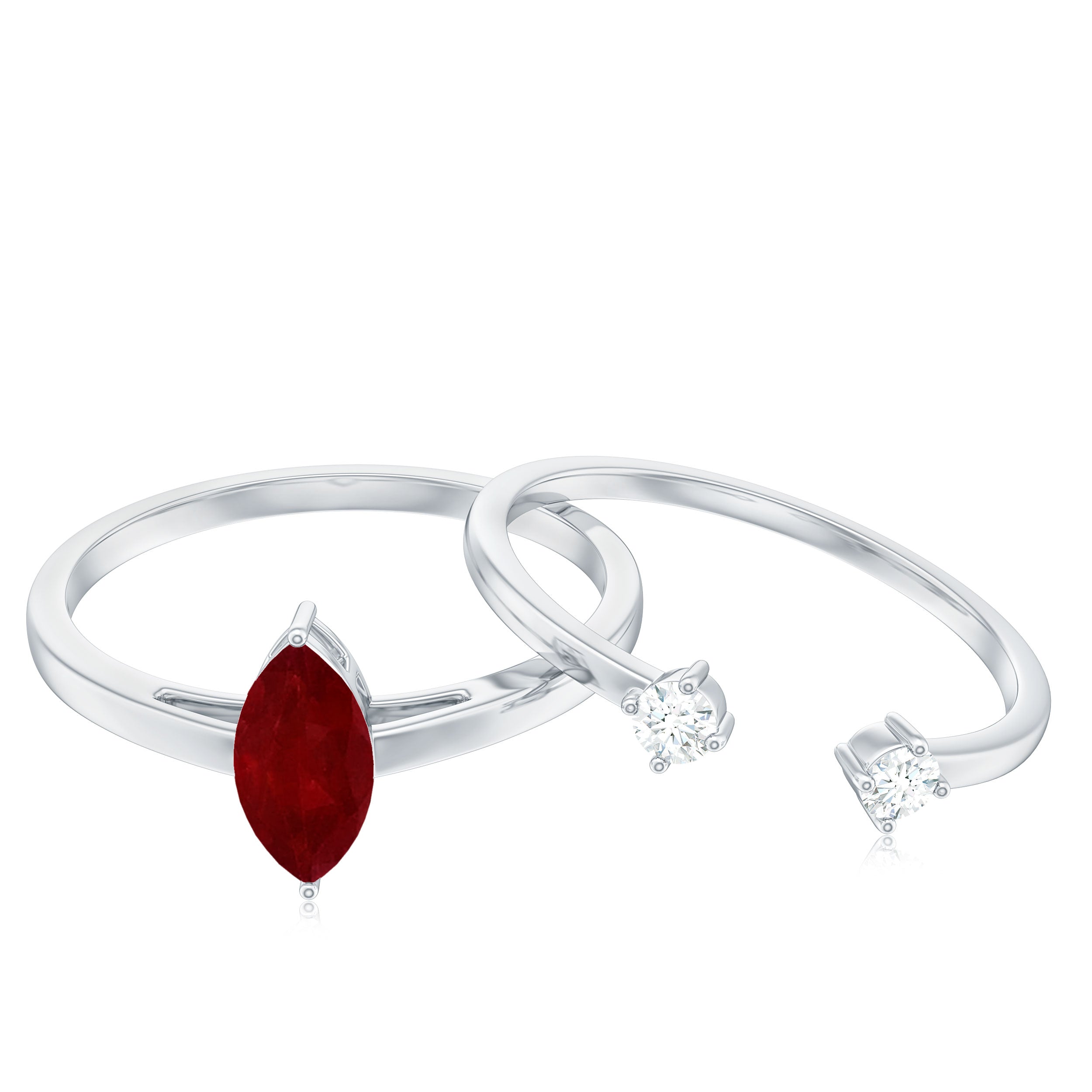 Certified Marquise Ruby Solitaire Wedding Ring Set with Diamond AAA - Rosec Jewels
