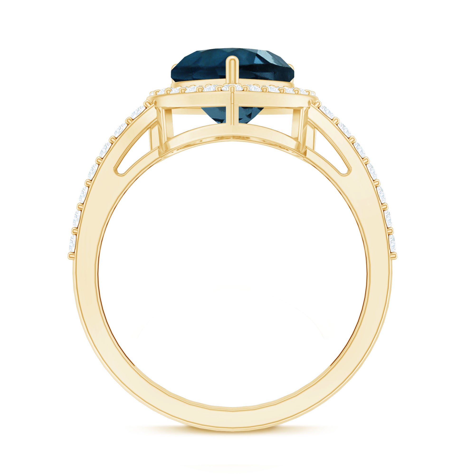 London Blue Topaz Heart Promise Ring with Diamond Halo AAA - Rosec Jewels