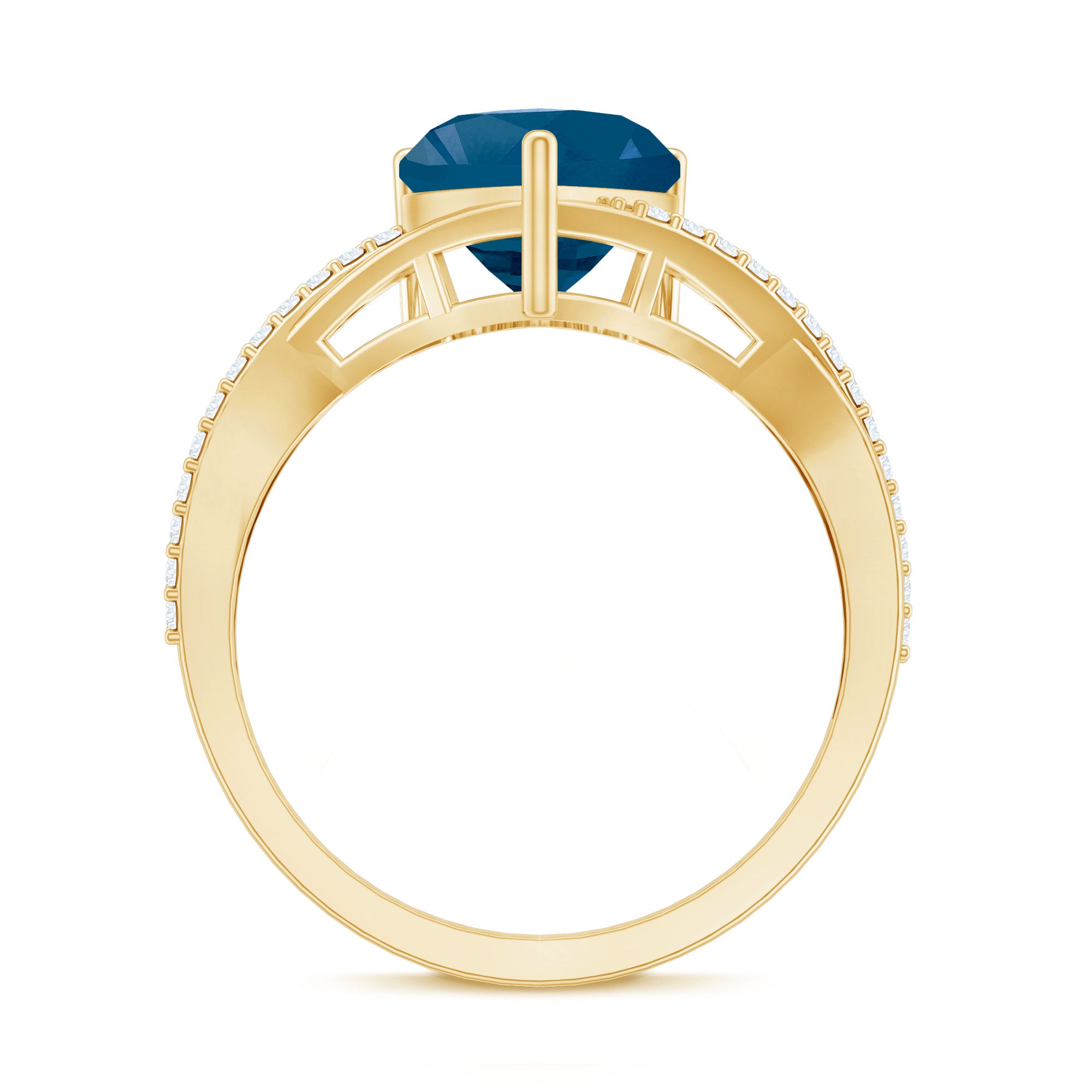 London Blue Topaz and Diamond Heart Engagement Ring in Crossover Band AAA - Rosec Jewels