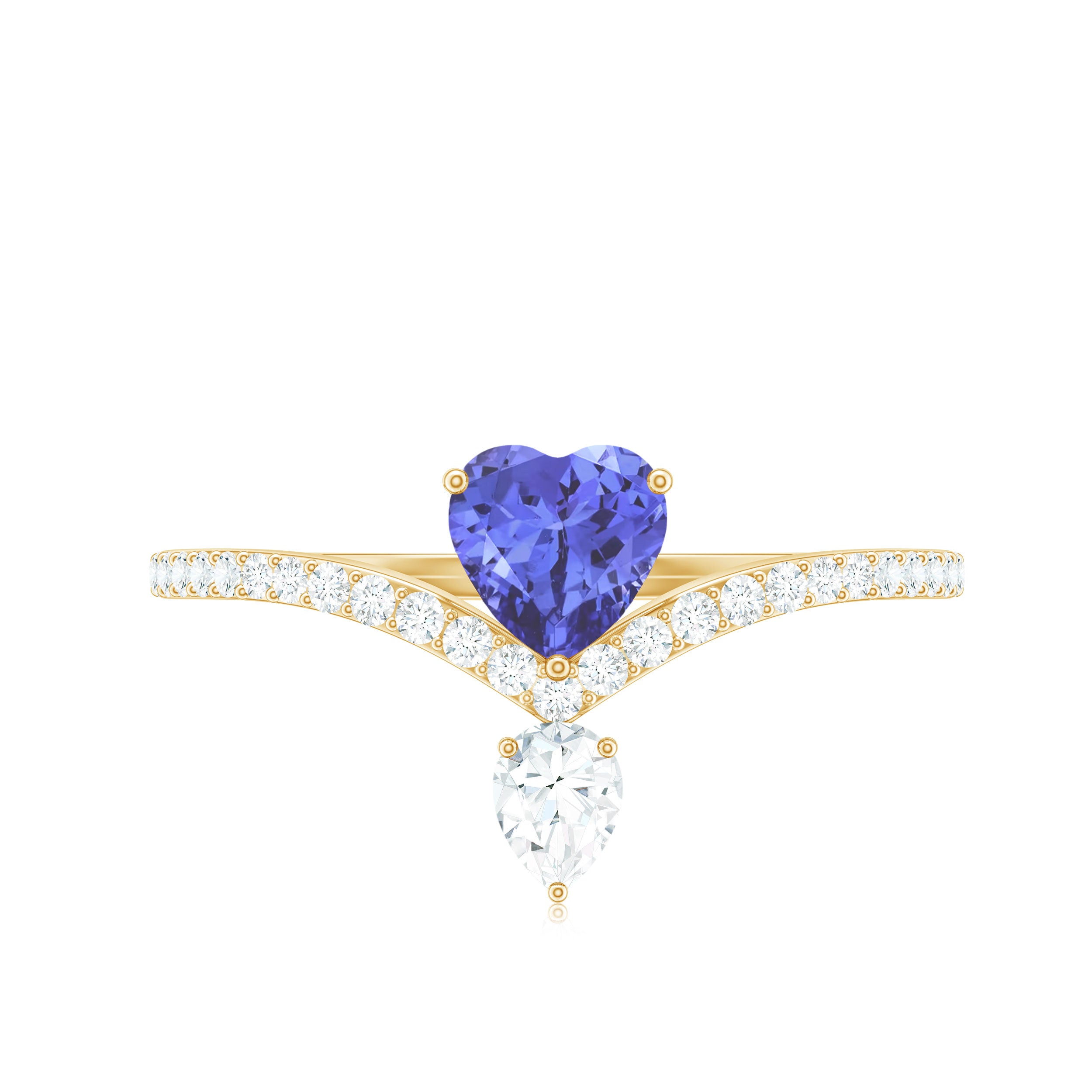 Certified Real Heart Shape Tanzanite Chevron Engagement Ring with Diamond AAA - Rosec Jewels