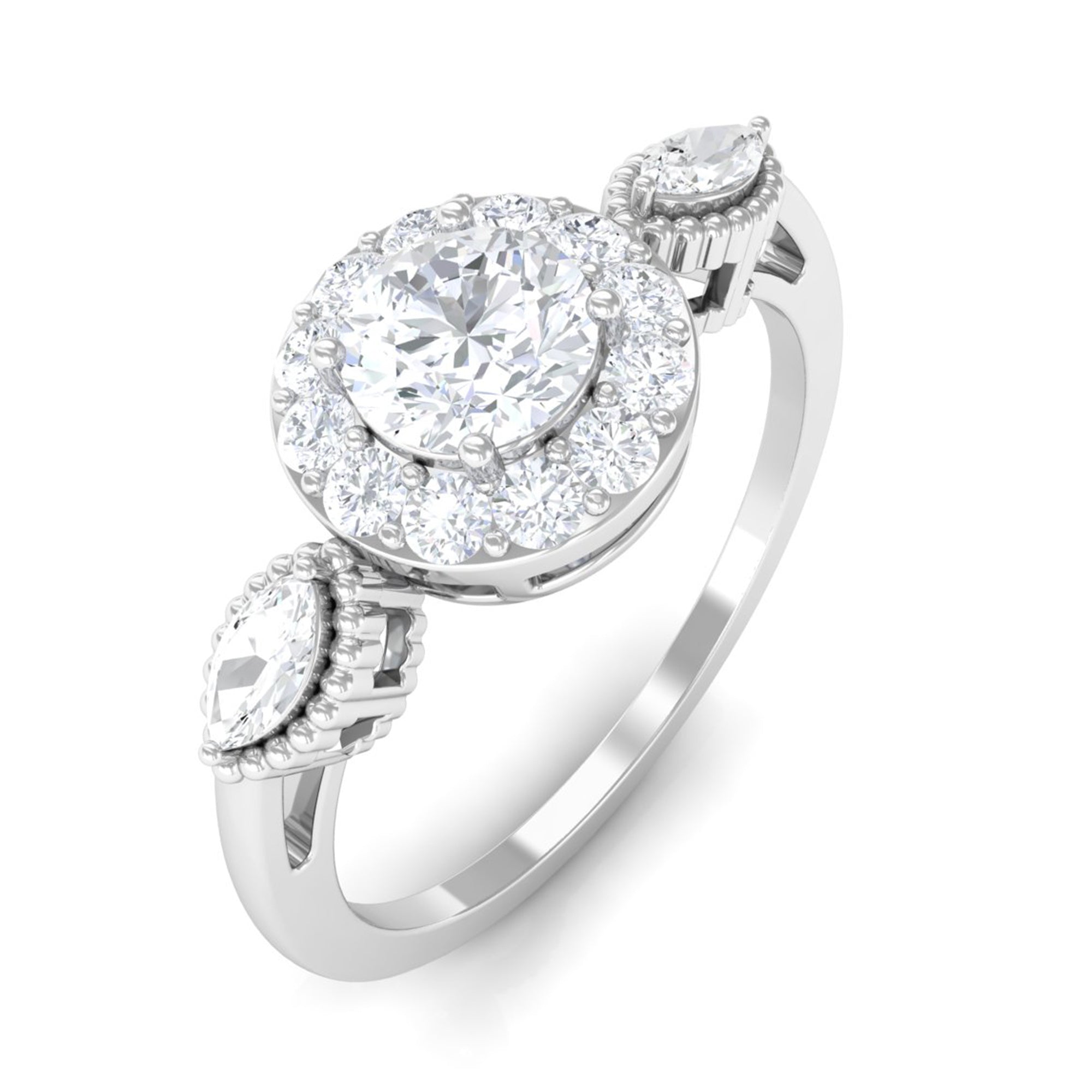 Classic Round Zircon Engagement Ring with Halo AAAA - Rosec Jewels