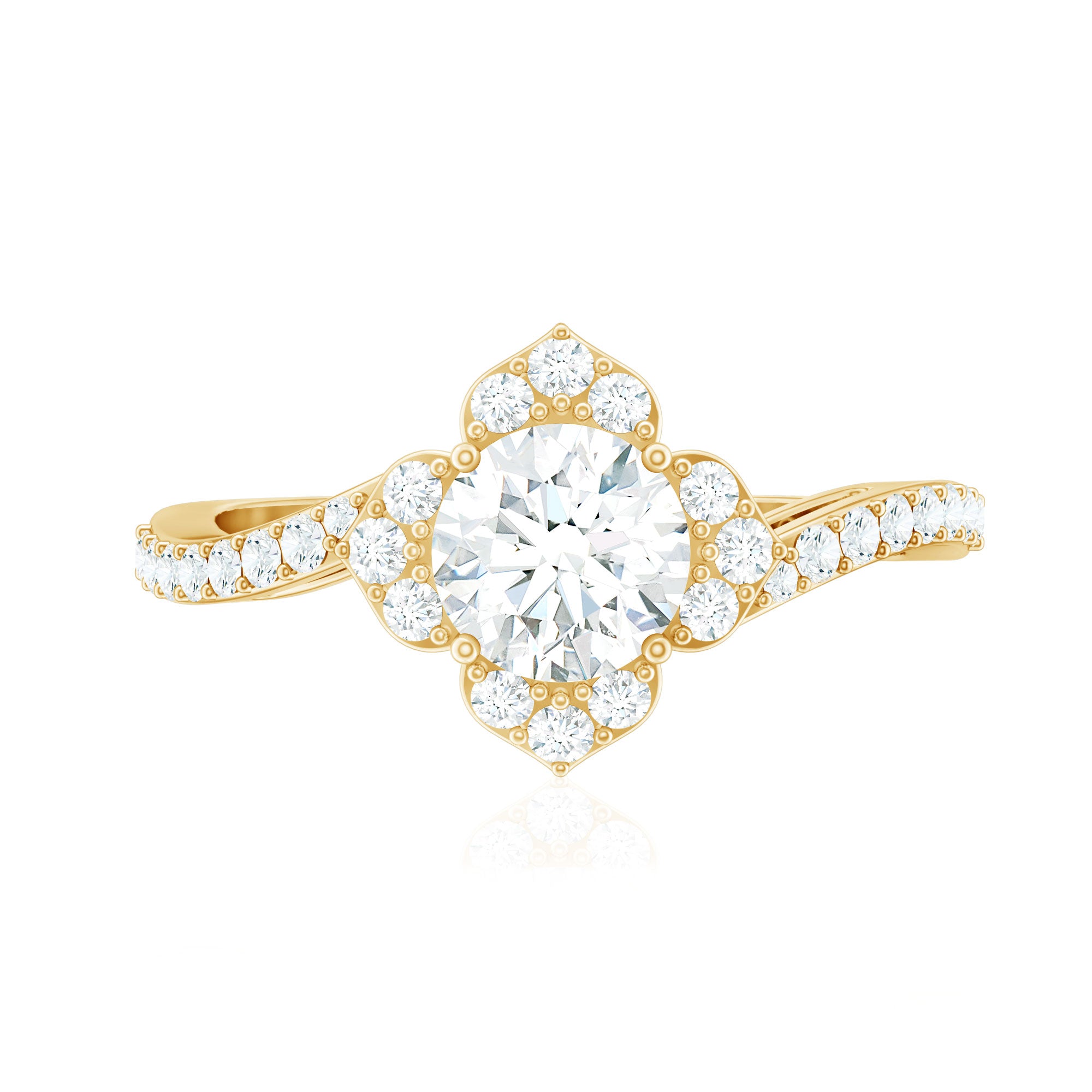 1.75 CT Bypass Shank Round Zircon Flower Engagement Ring AAAA - Rosec Jewels