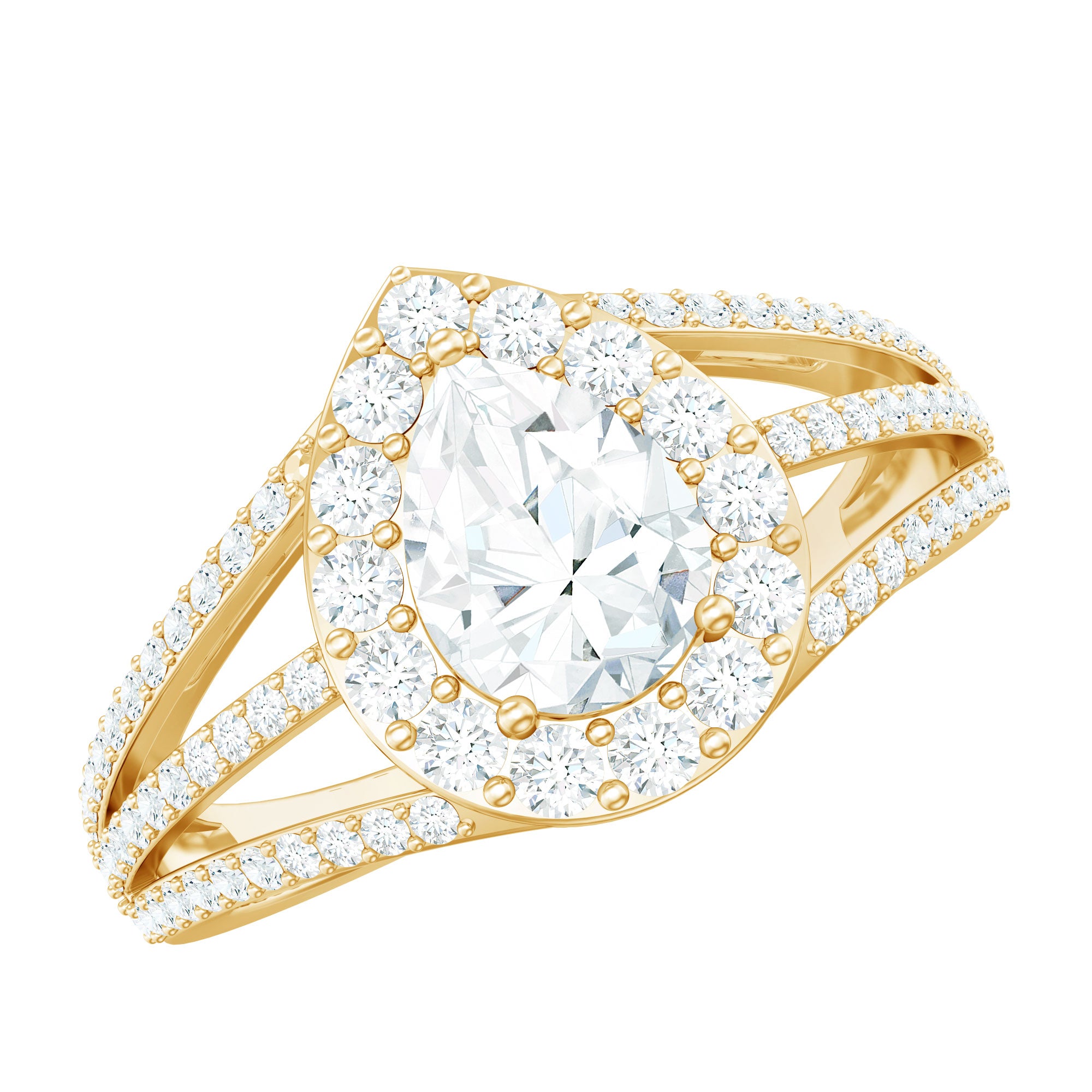 Pear Shaped Cubic Zirconia Split Shank Engagement Ring for Women AAAA - Rosec Jewels