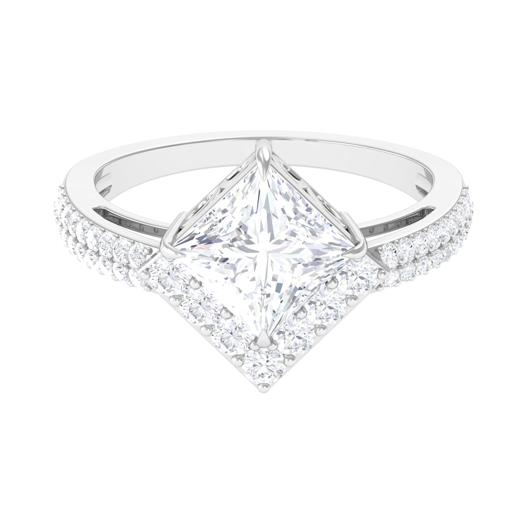Classic Princess Cut Zircon Engagement Ring with Side Stones AAAA - Rosec Jewels
