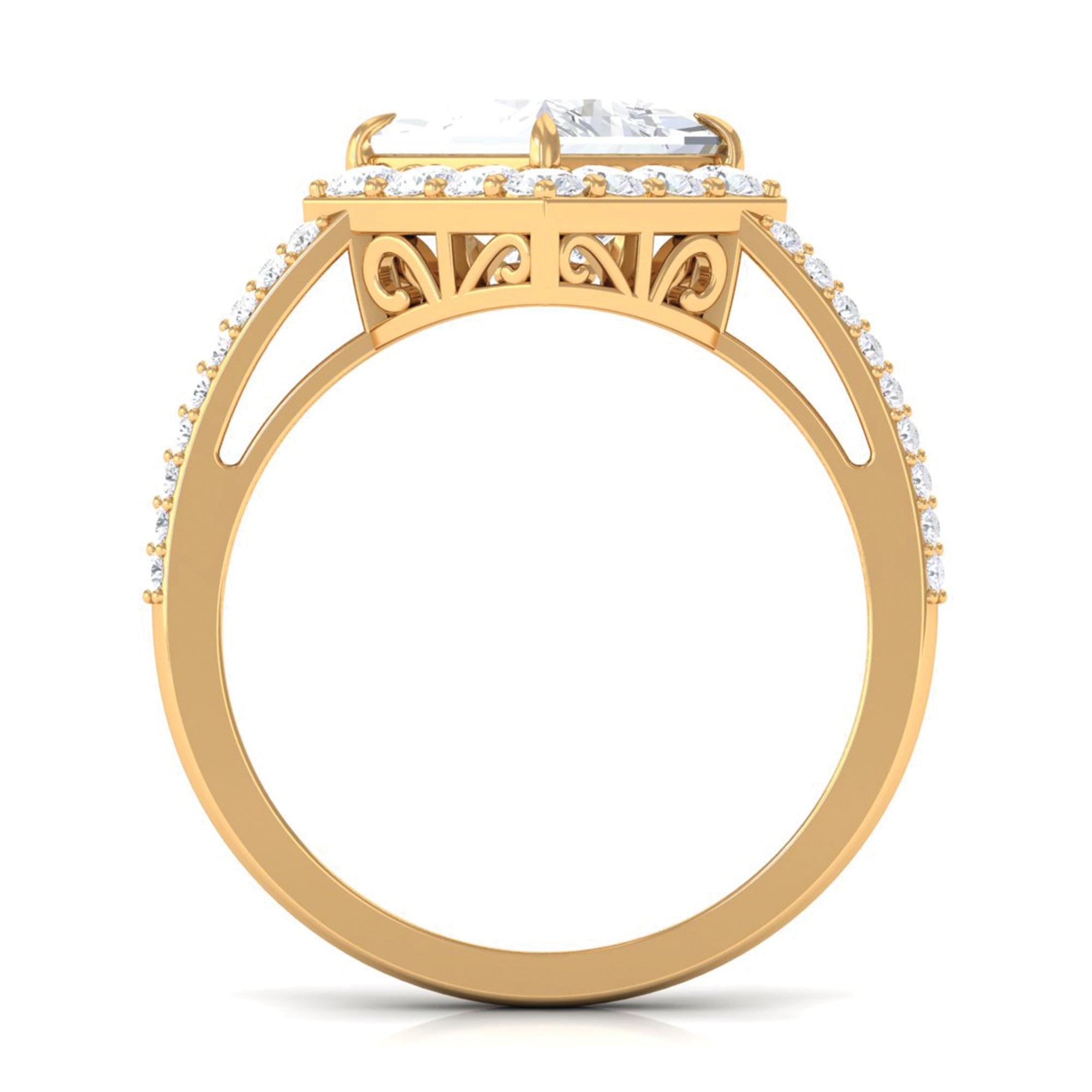 Classic Princess Cut Zircon Engagement Ring with Side Stones AAAA - Rosec Jewels