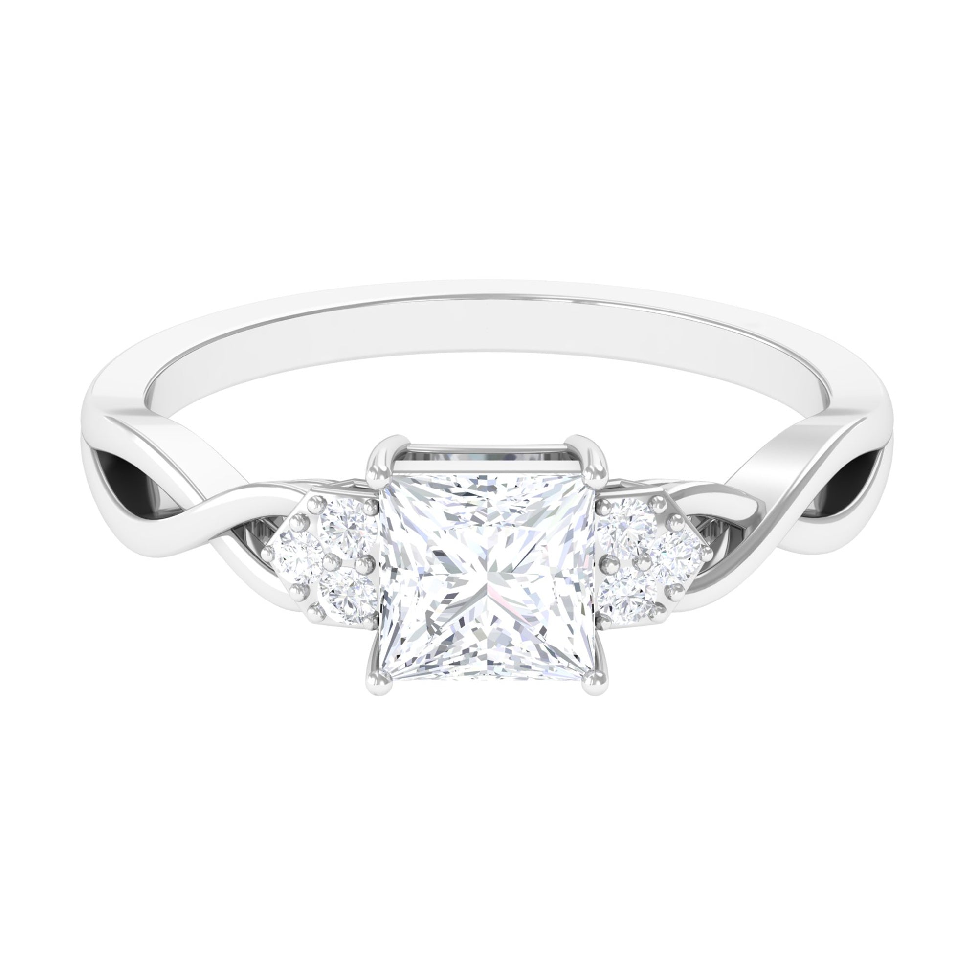 1.25 CT Princess Cut Cubic Zirconia Crossover Engagement Ring AAAA - Rosec Jewels