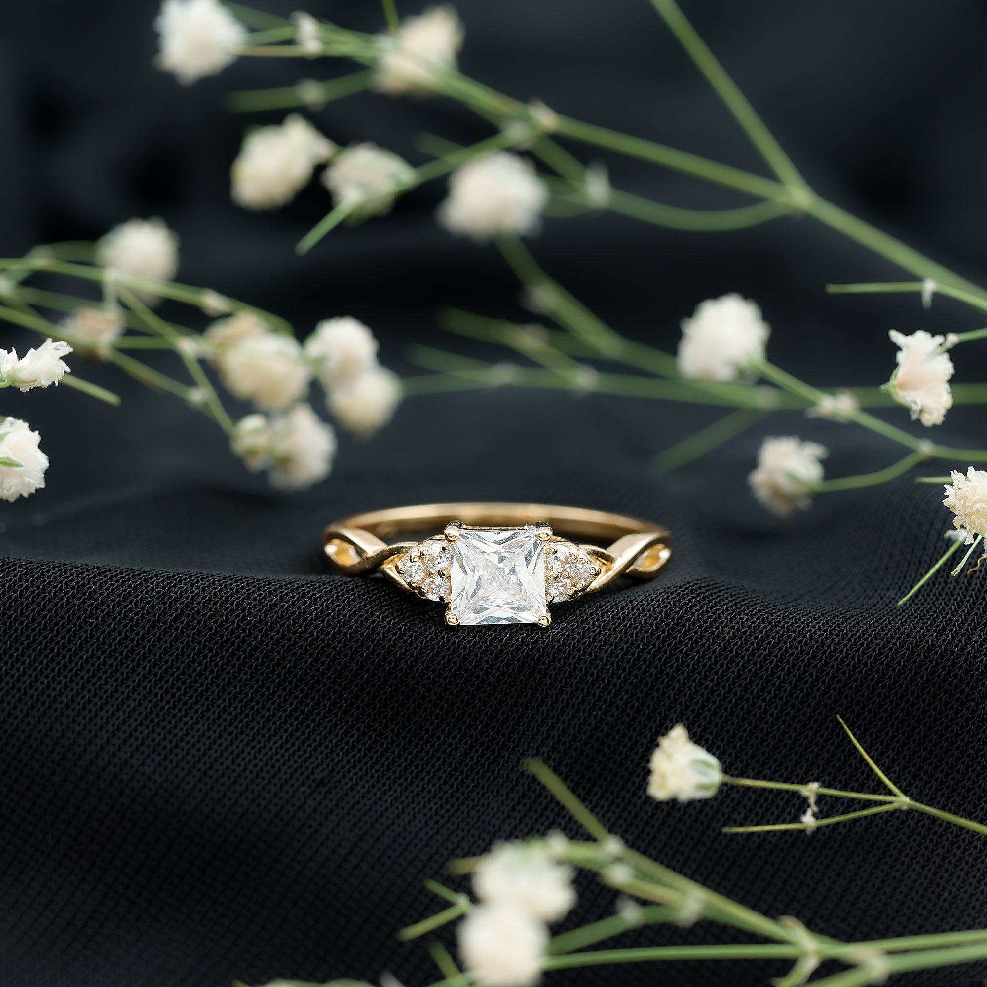 1.25 CT Princess Cut Cubic Zirconia Crossover Engagement Ring AAAA - Rosec Jewels