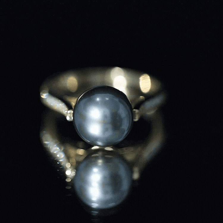 Real Tahitian Pearl Solitaire Engagement Ring with Diamond AAA - Rosec Jewels