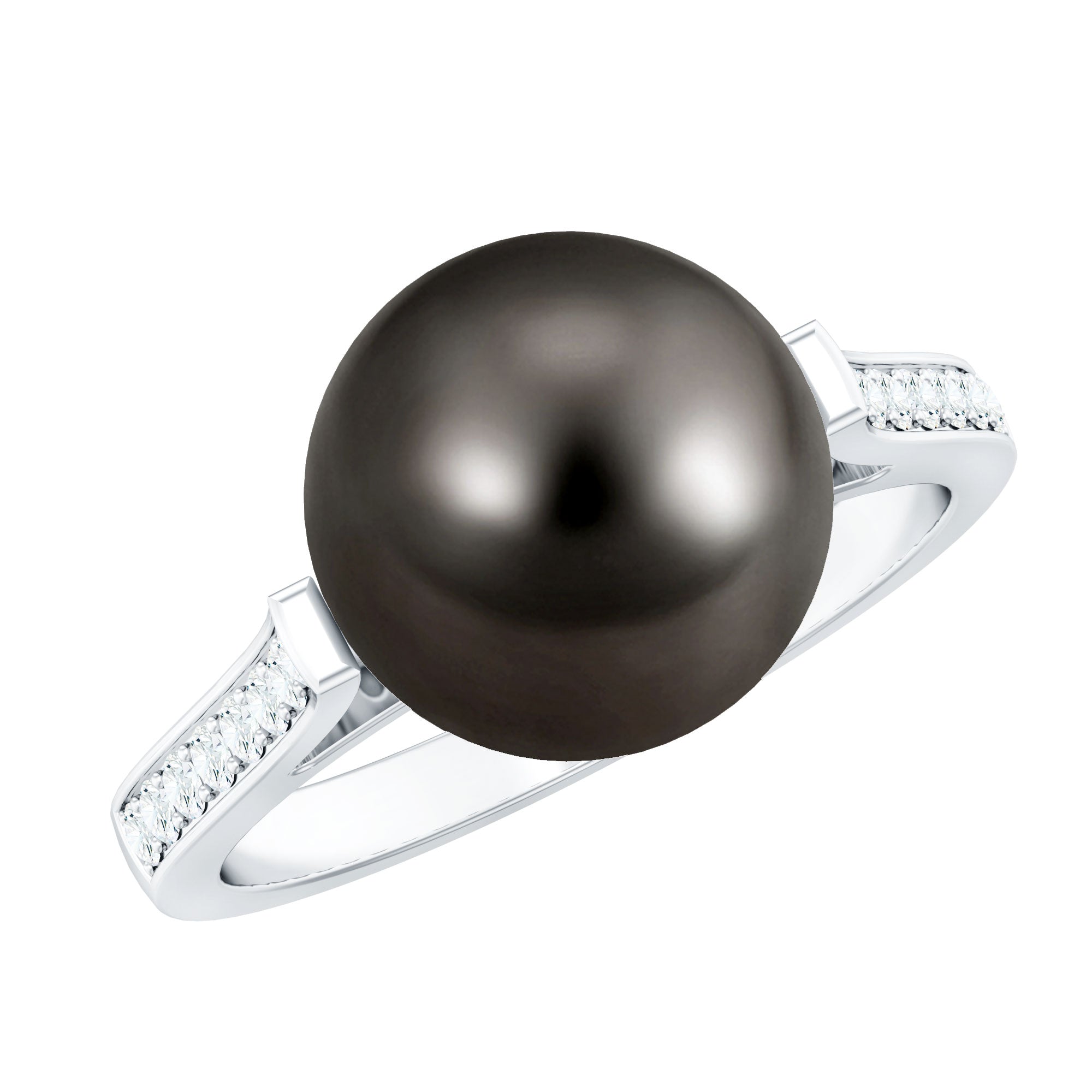 Real Tahitian Pearl Solitaire Engagement Ring with Diamond AAA - Rosec Jewels