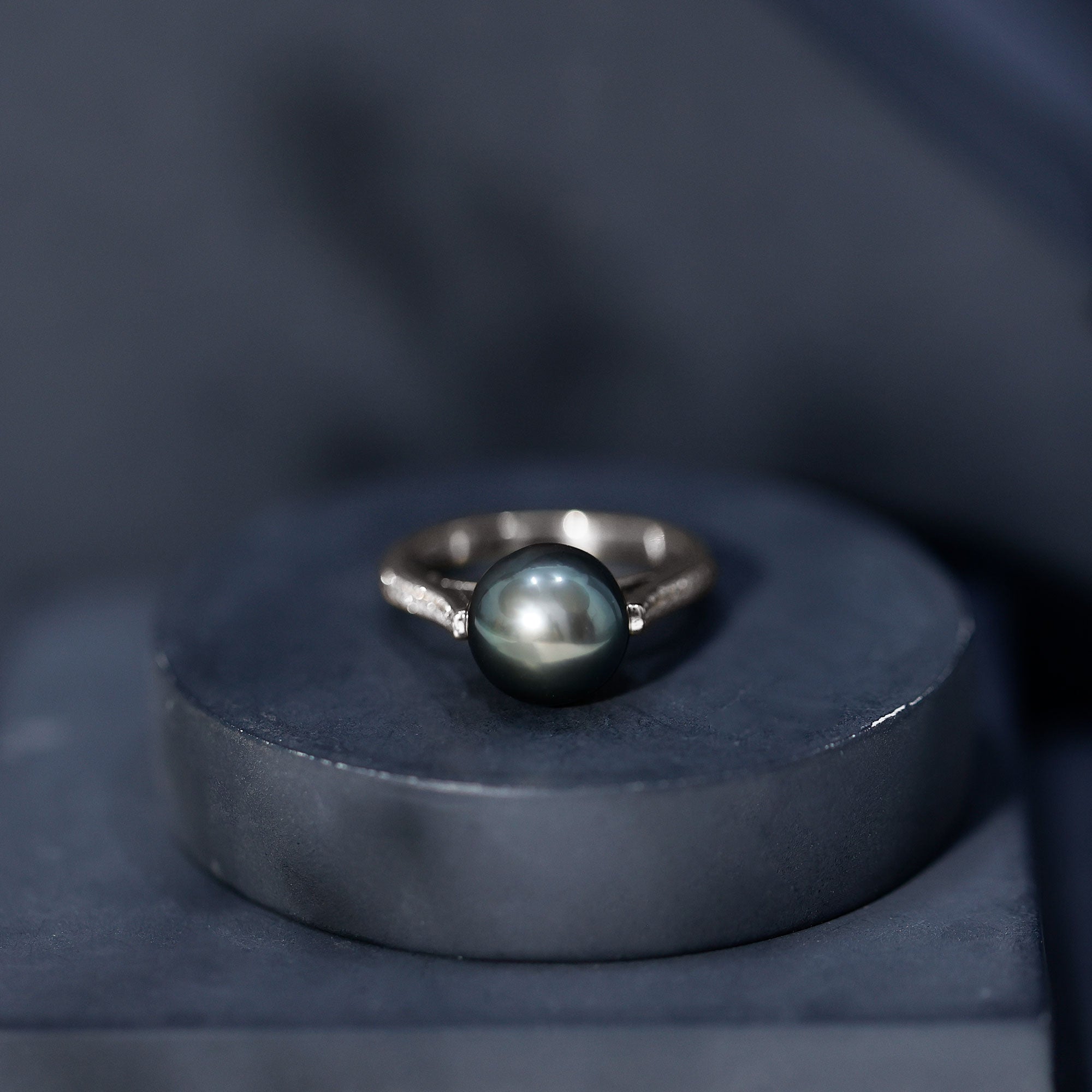 Real Tahitian Pearl Solitaire Engagement Ring with Diamond AAA - Rosec Jewels