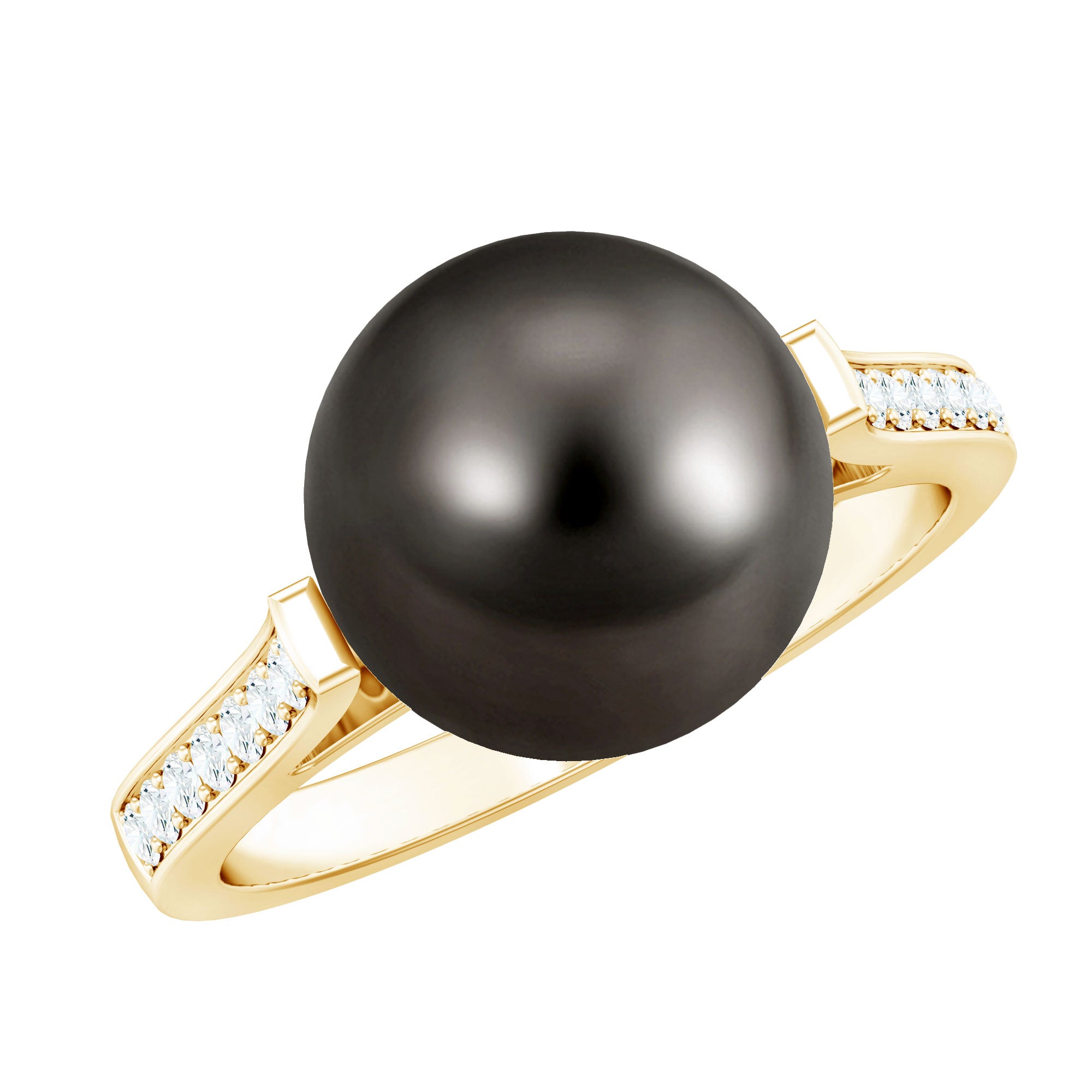 Real Tahitian Pearl Solitaire Engagement Ring with Diamond AAA - Rosec Jewels