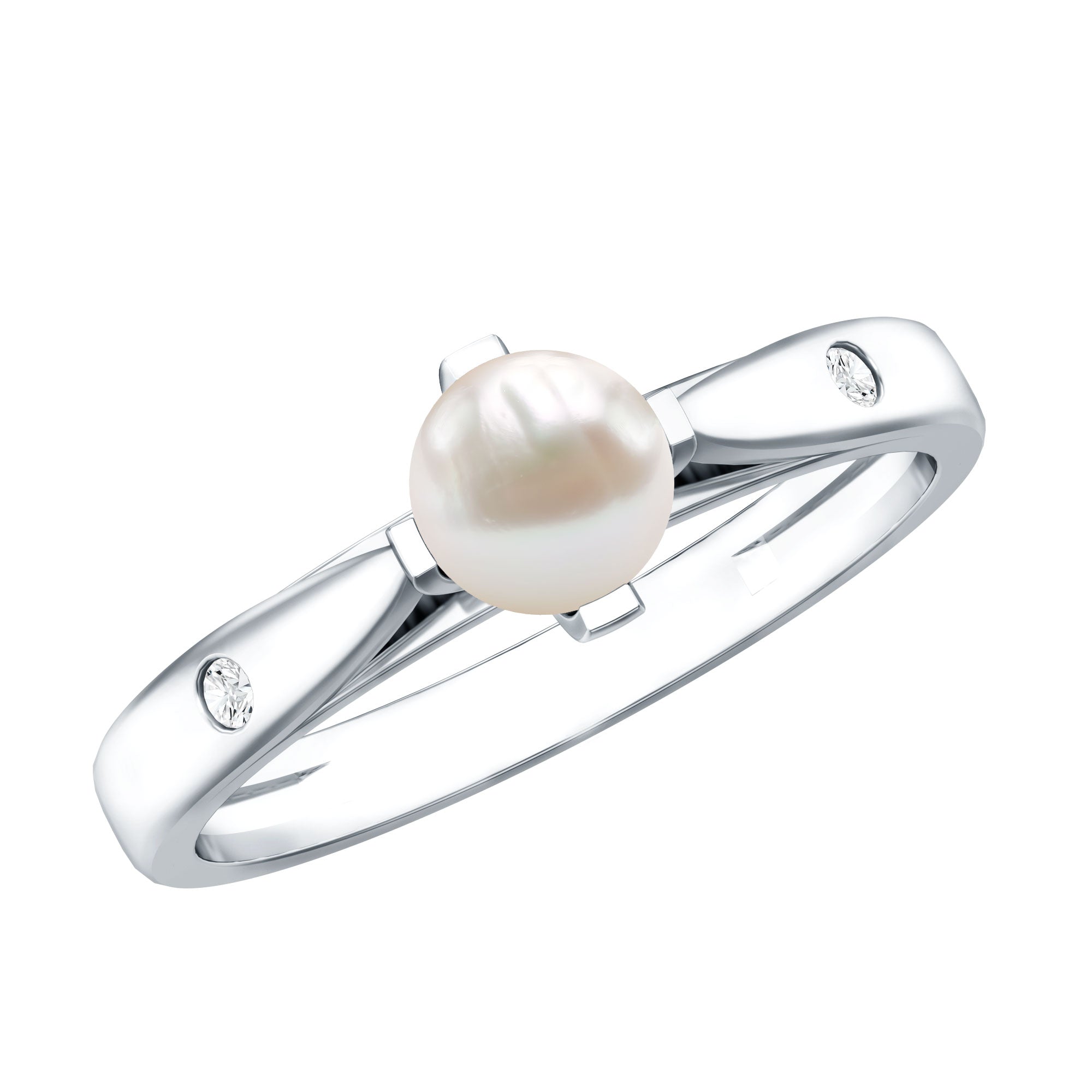 Cultured 2 Carat Freshwater Pearl Solitaire Promise Ring with Diamond AAA - Rosec Jewels