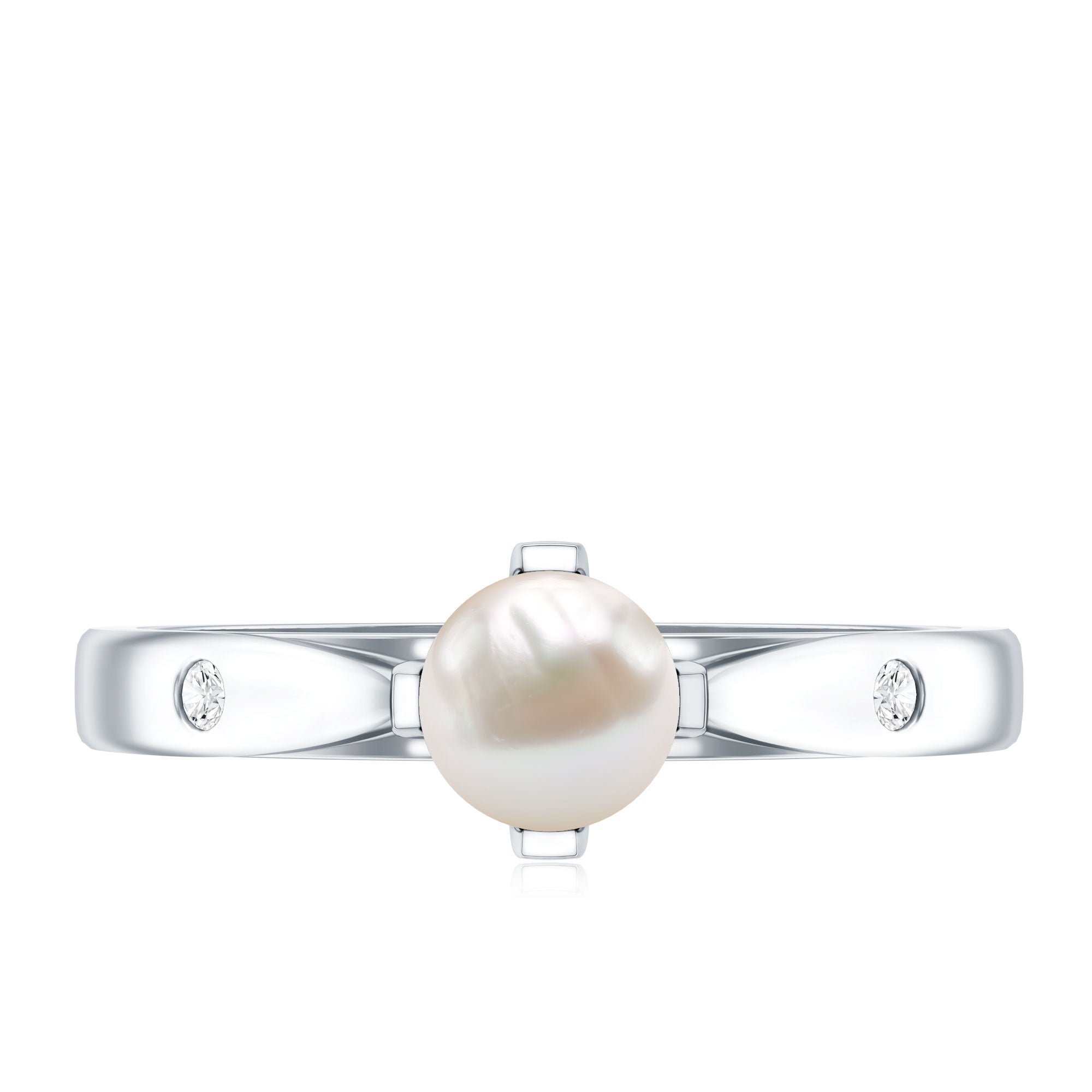 Cultured 2 Carat Freshwater Pearl Solitaire Promise Ring with Diamond AAA - Rosec Jewels