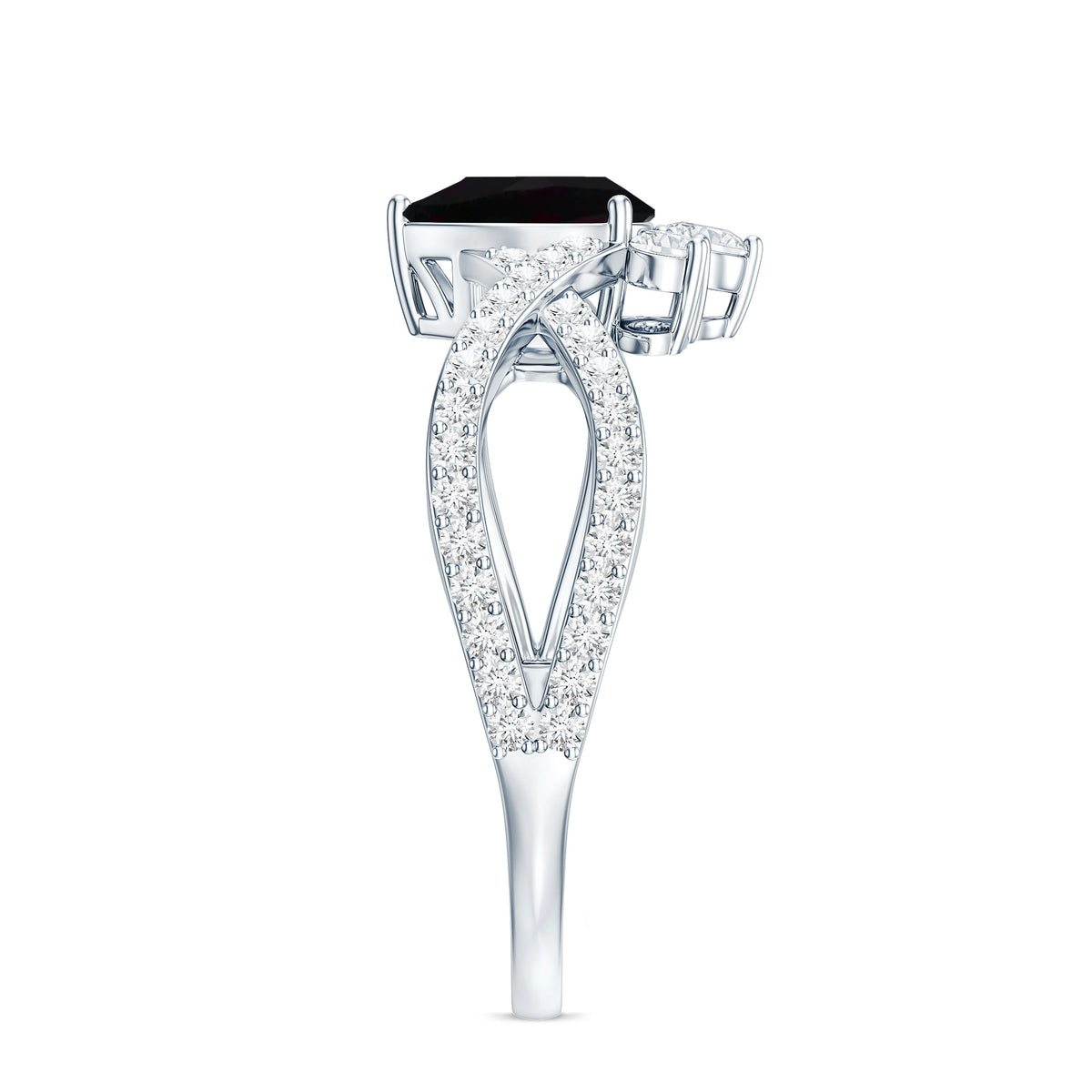 Designer Black Opal Teardrop Crossover Ring with Diamond AAA - Rosec Jewels