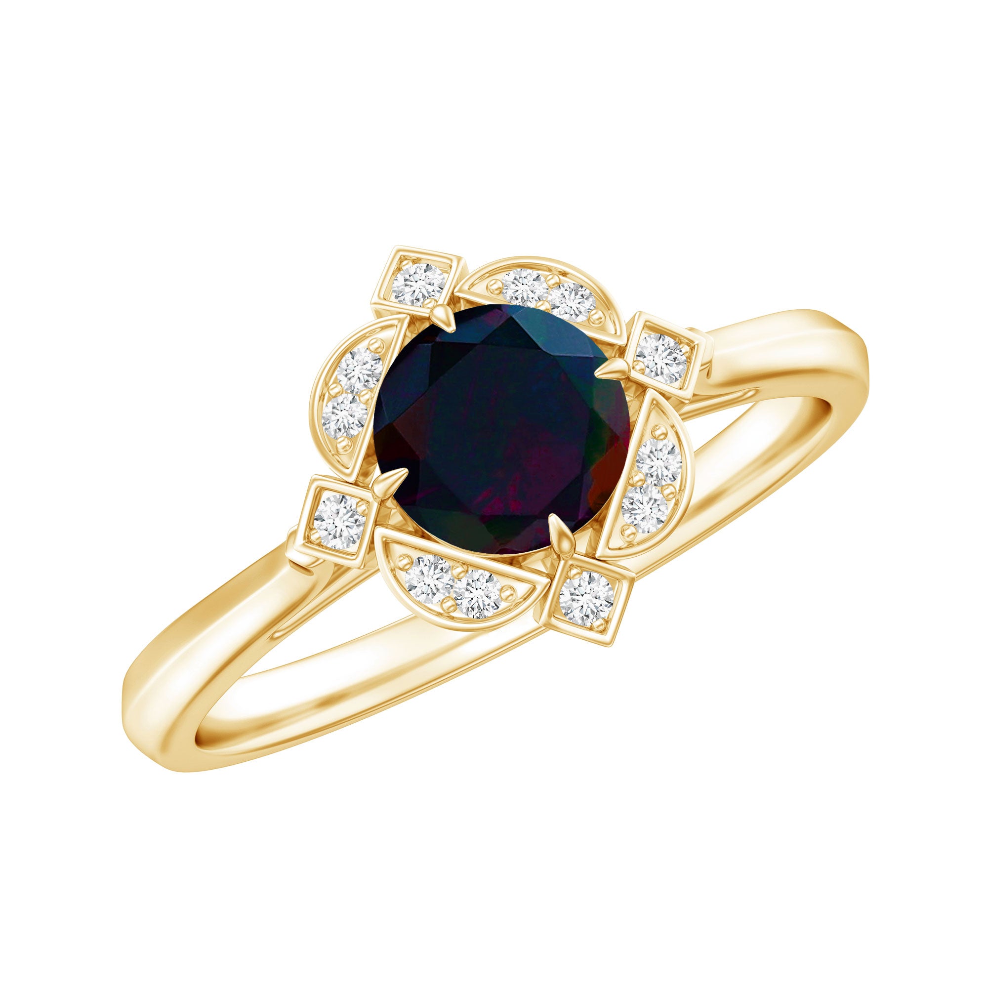 Vintage Inspired Black Opal and Diamond Engagement Ring AAA - Rosec Jewels