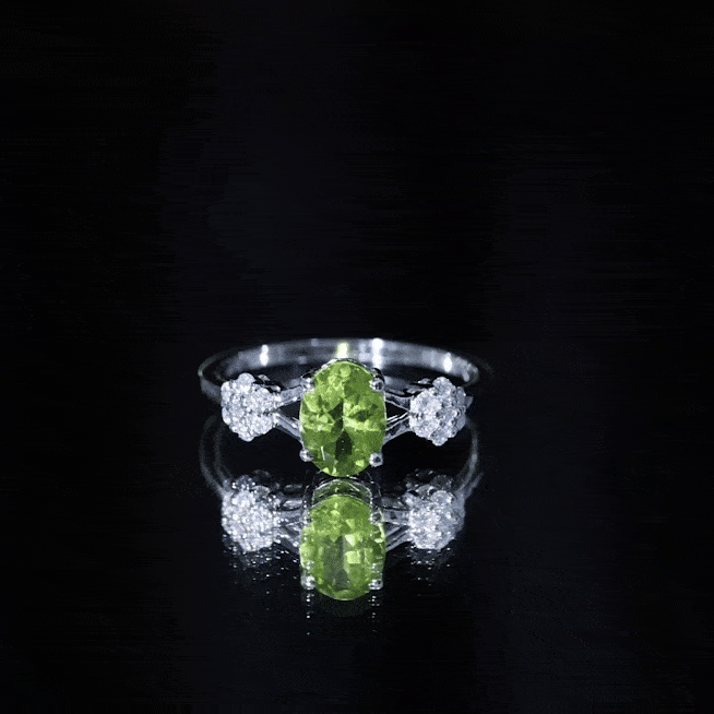 1 Carat Oval Cut Peridot Flower Engagement Ring with Diamonds AAA - Rosec Jewels