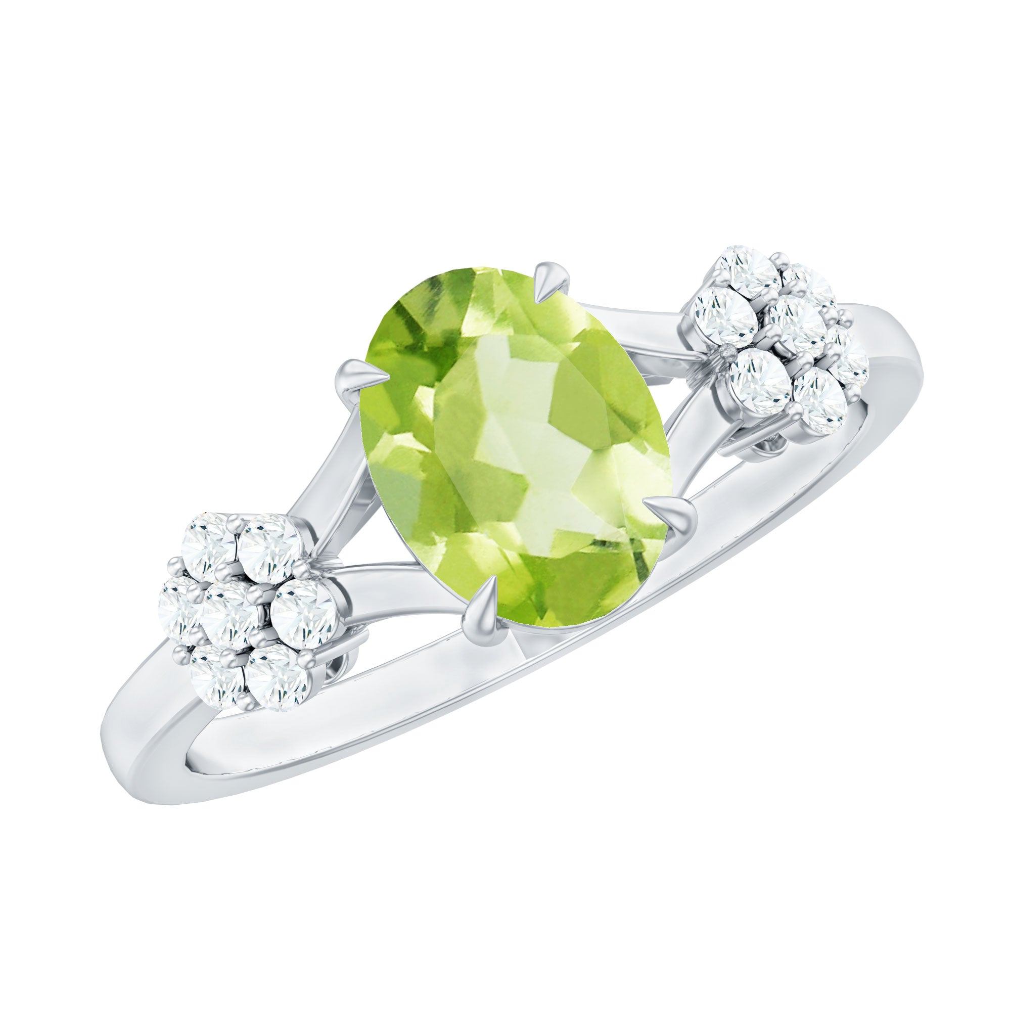 1 Carat Oval Cut Peridot Flower Engagement Ring with Diamonds AAA - Rosec Jewels