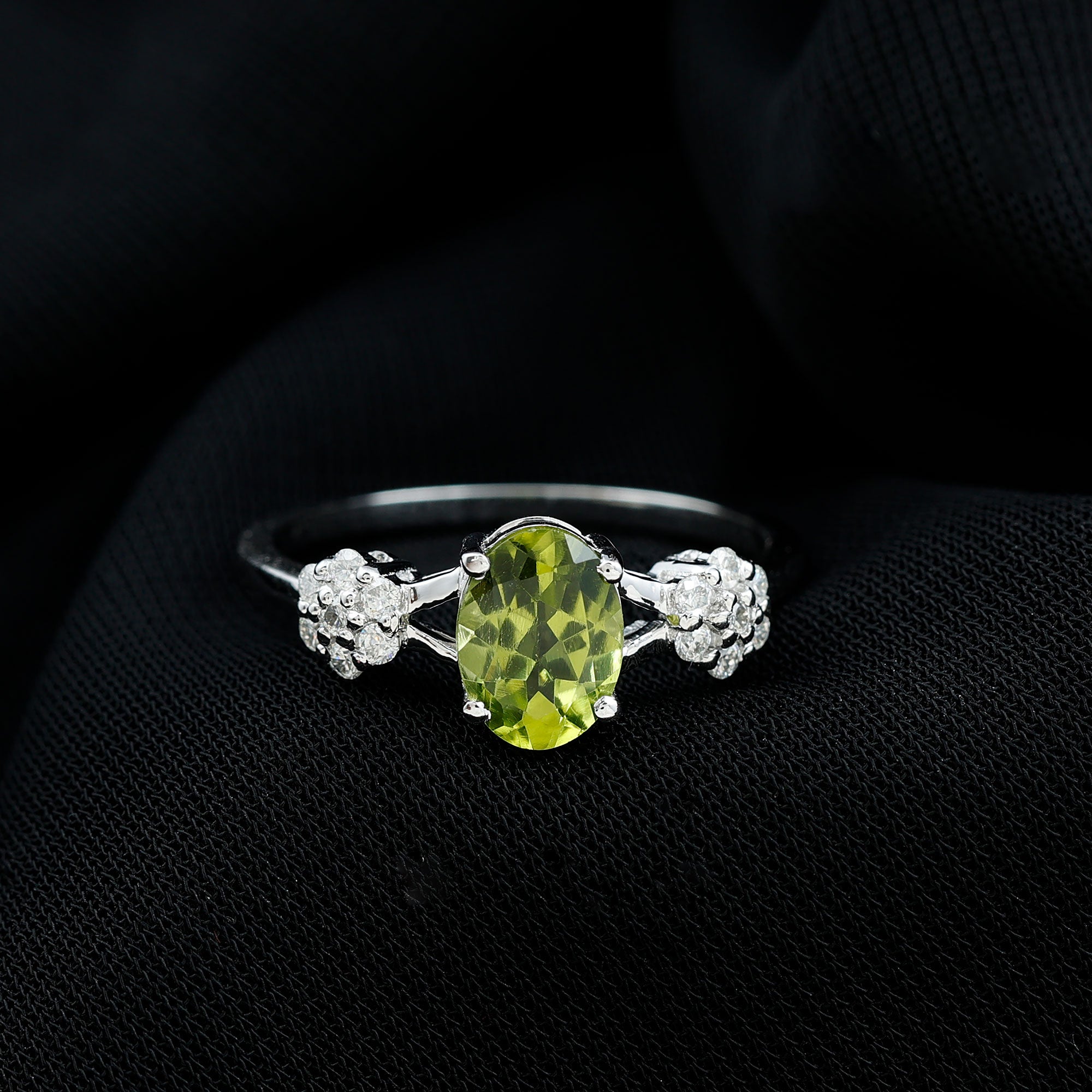 1 Carat Oval Cut Peridot Flower Engagement Ring with Diamonds AAA - Rosec Jewels