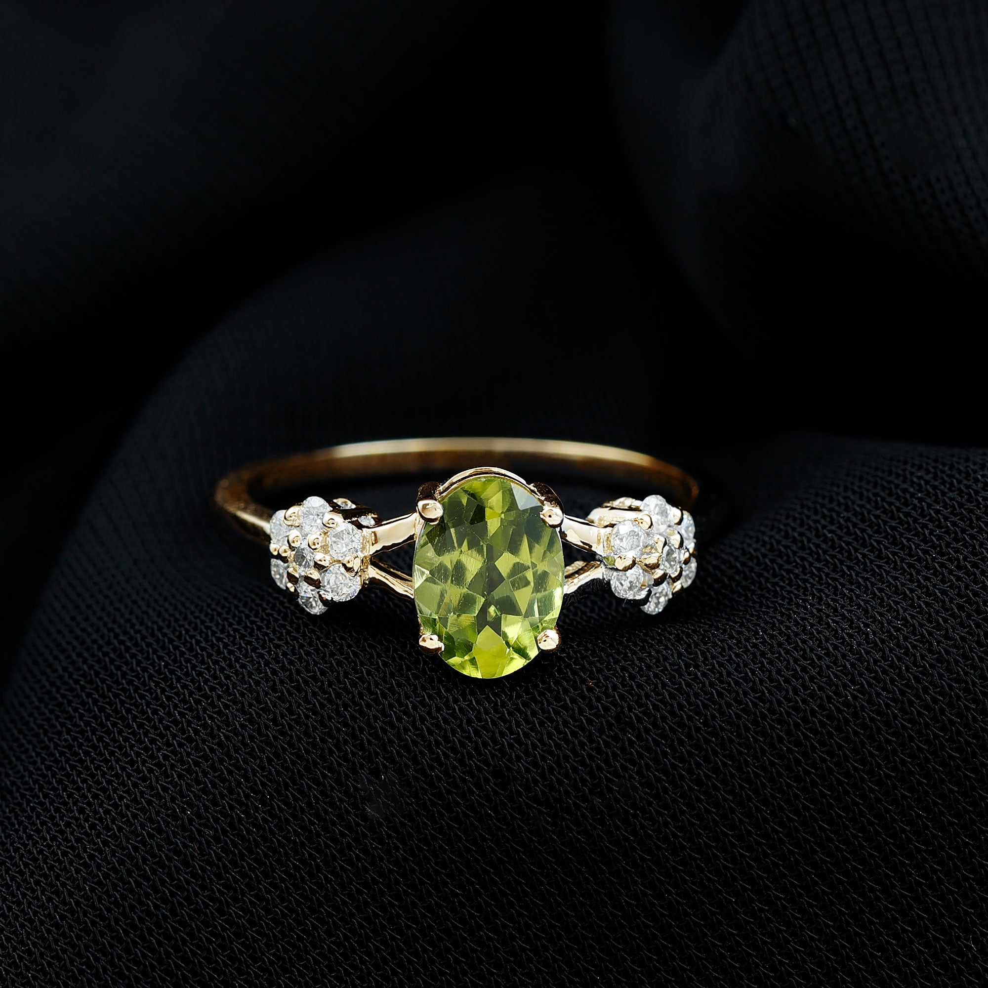 1 Carat Oval Cut Peridot Flower Engagement Ring with Diamonds AAA - Rosec Jewels