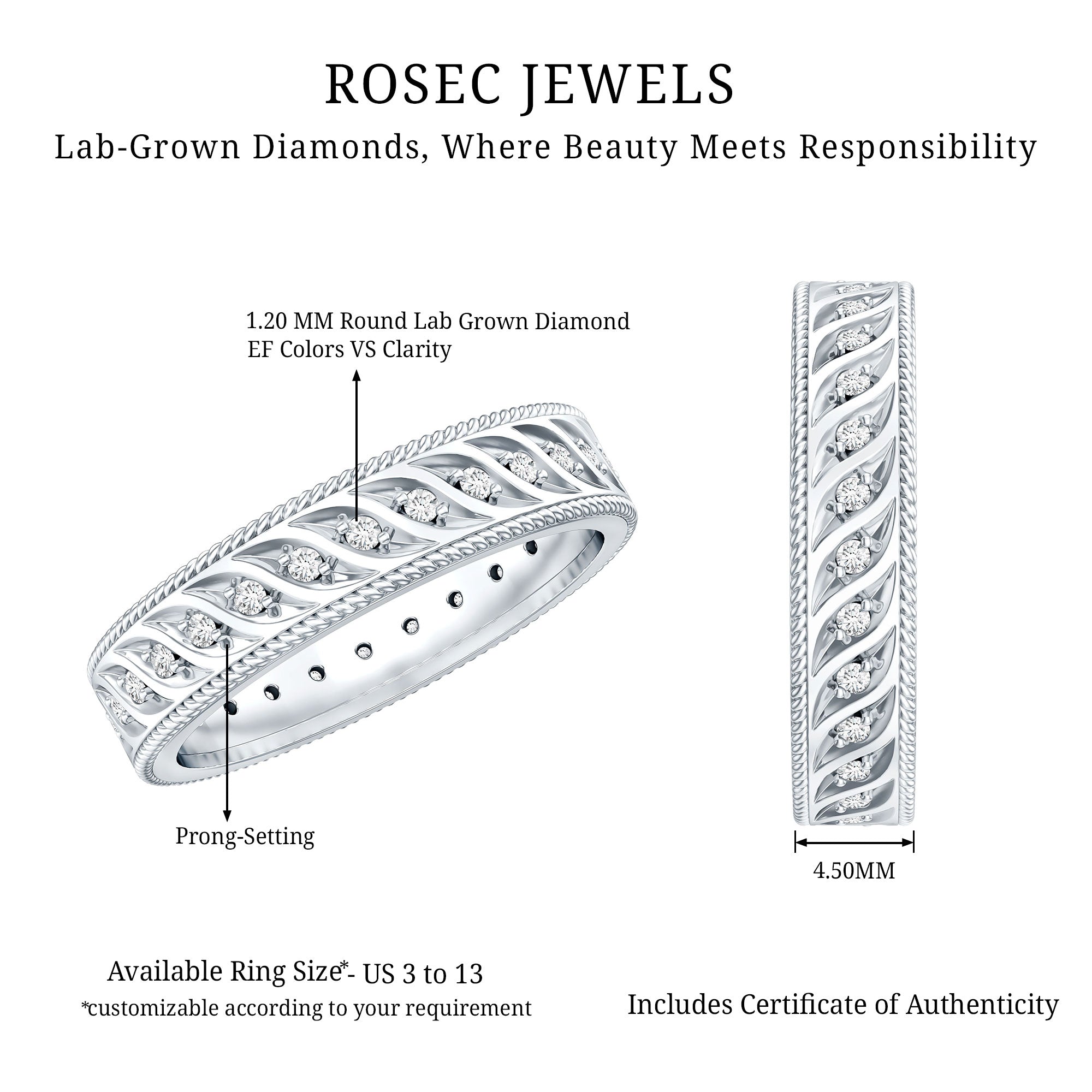 Lab Grown Diamond Designer Wedding Band Ring Lab - ( EF-VS ) - Rosec Jewels