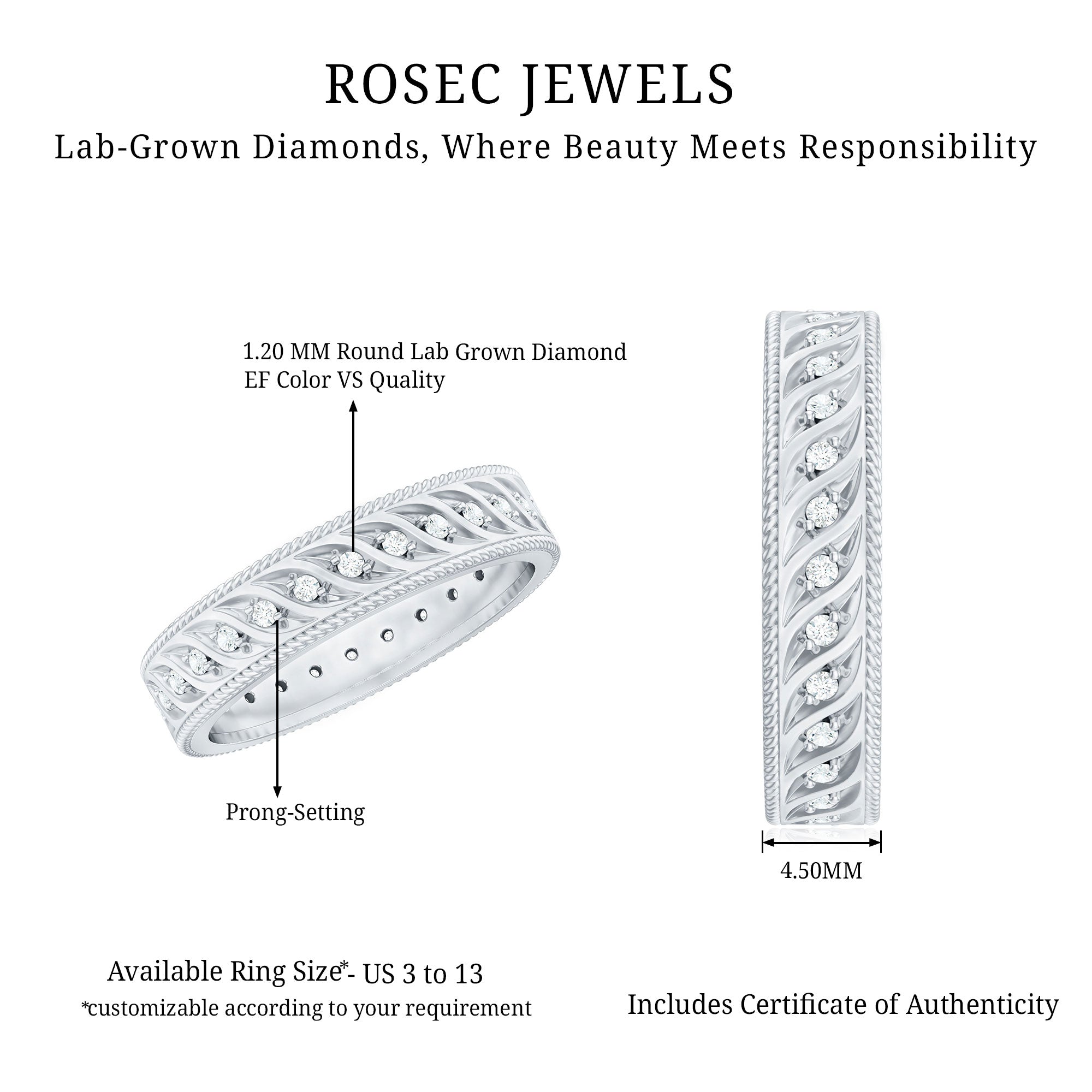 Lab Grown Diamond Designer Wedding Band Ring Lab - ( EF-VS ) - Rosec Jewels