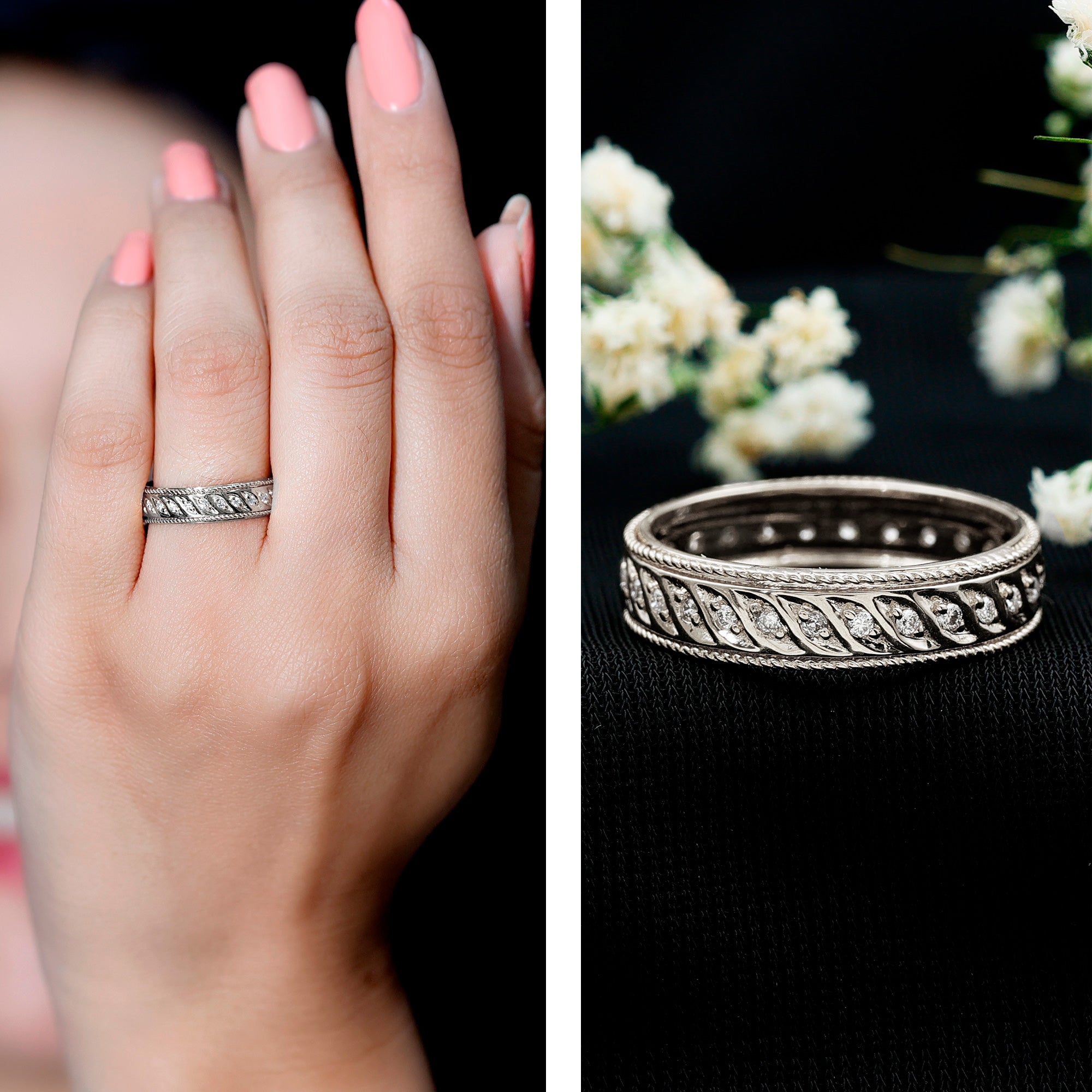 Lab Grown Diamond Designer Wedding Band Ring Lab - ( EF-VS ) - Rosec Jewels