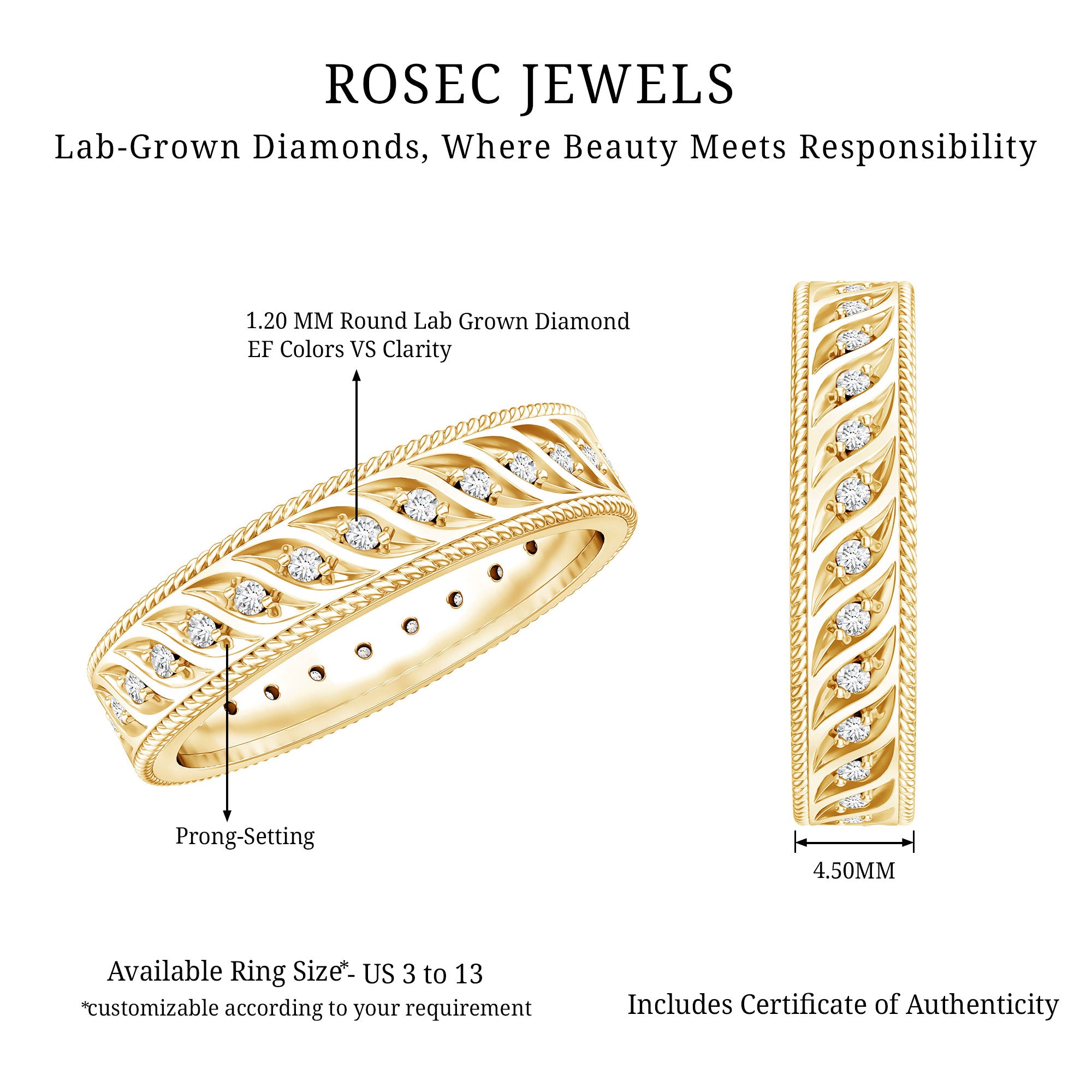 Lab Grown Diamond Designer Wedding Band Ring Lab - ( EF-VS ) - Rosec Jewels
