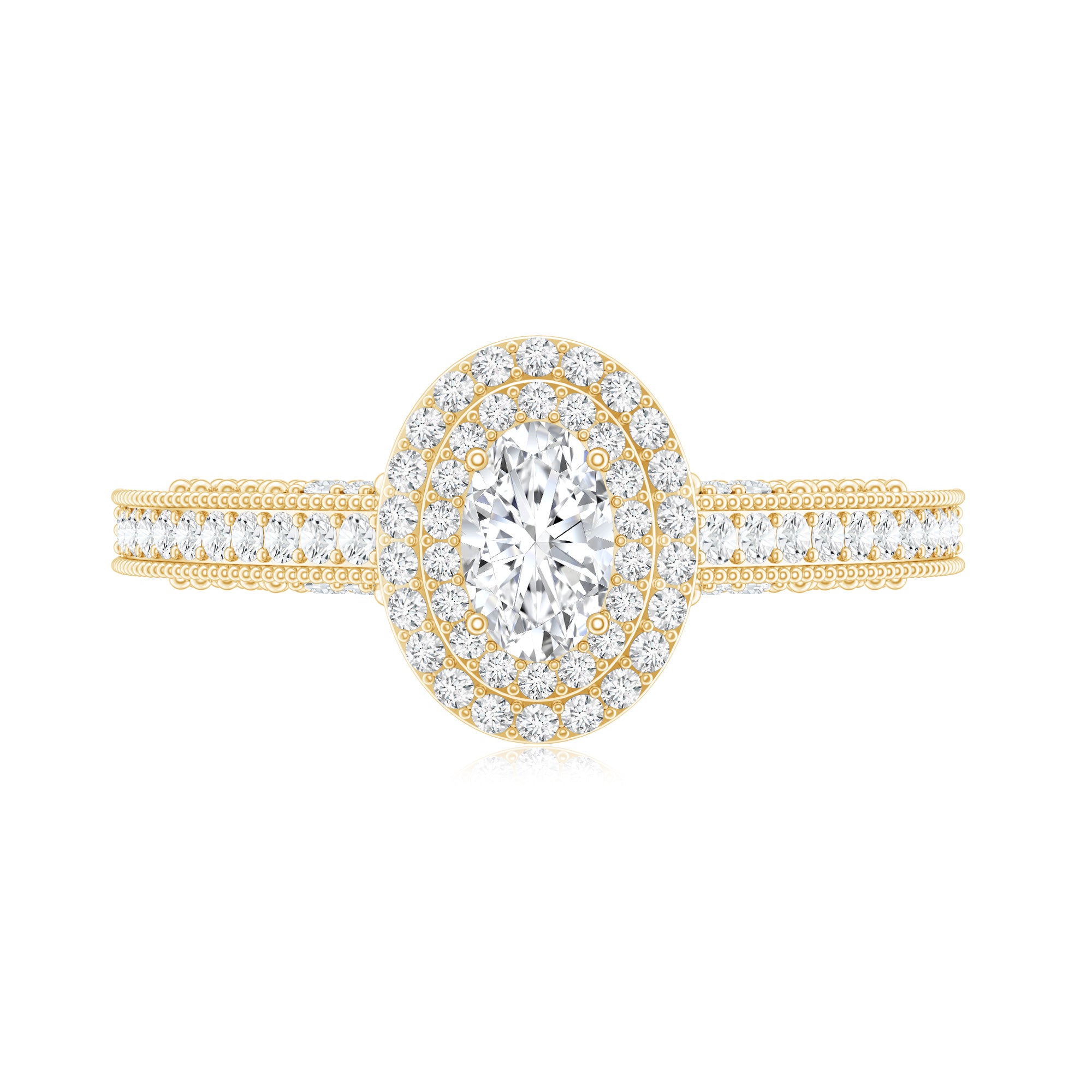 Vintage Inspired Lab Grown Diamond Double Halo Engagement Ring Lab - ( EF-VS ) - Rosec Jewels